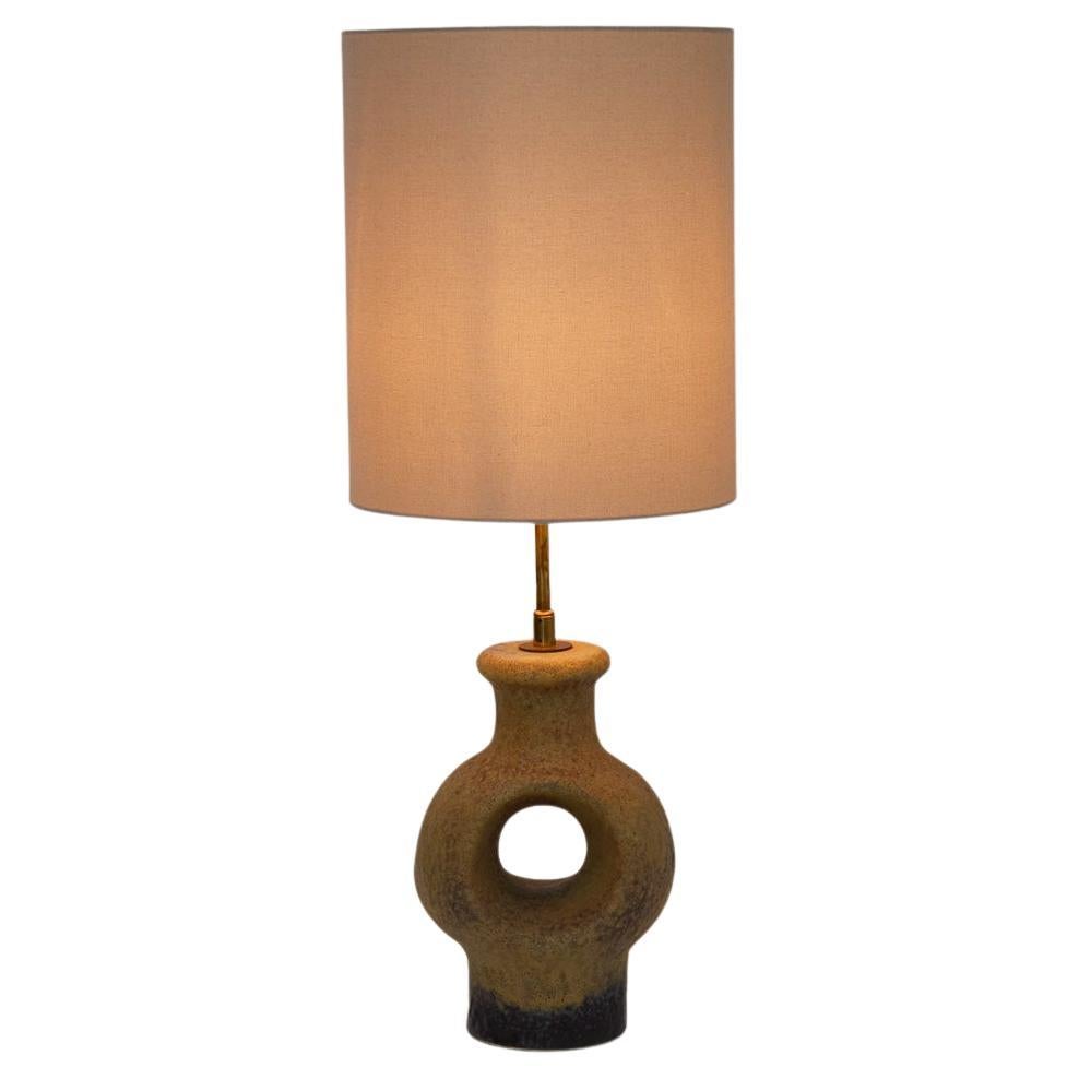 Danish Mid-Century Modern Circular Stoneware Table Lamp, 1960s. For Sale