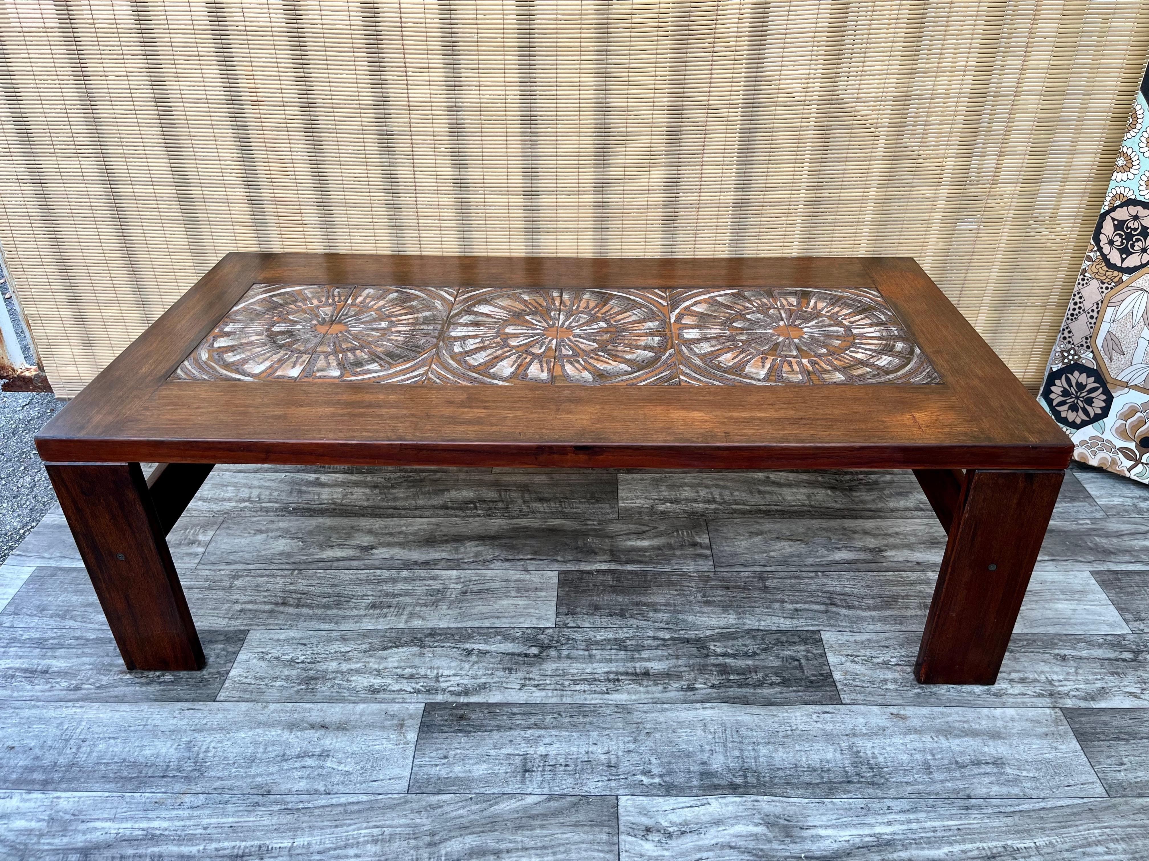 Mid-20th Century Danish Mid Century Modern Coffee Table With Ceramic Tile Inlays. Circa 1960s  For Sale