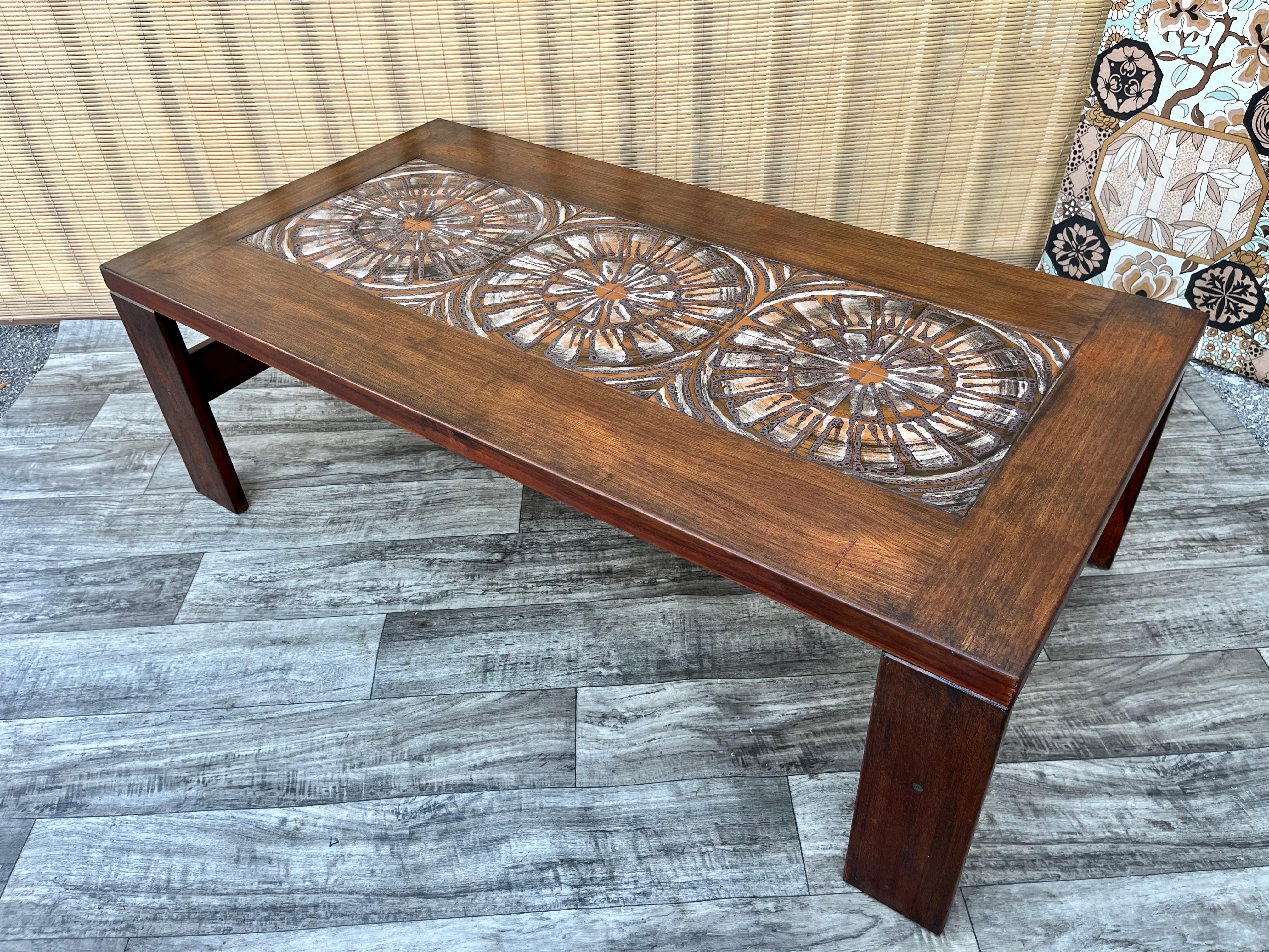 Danish Mid Century Modern Coffee Table With Ceramic Tile Inlays. Circa 1960s  For Sale 1
