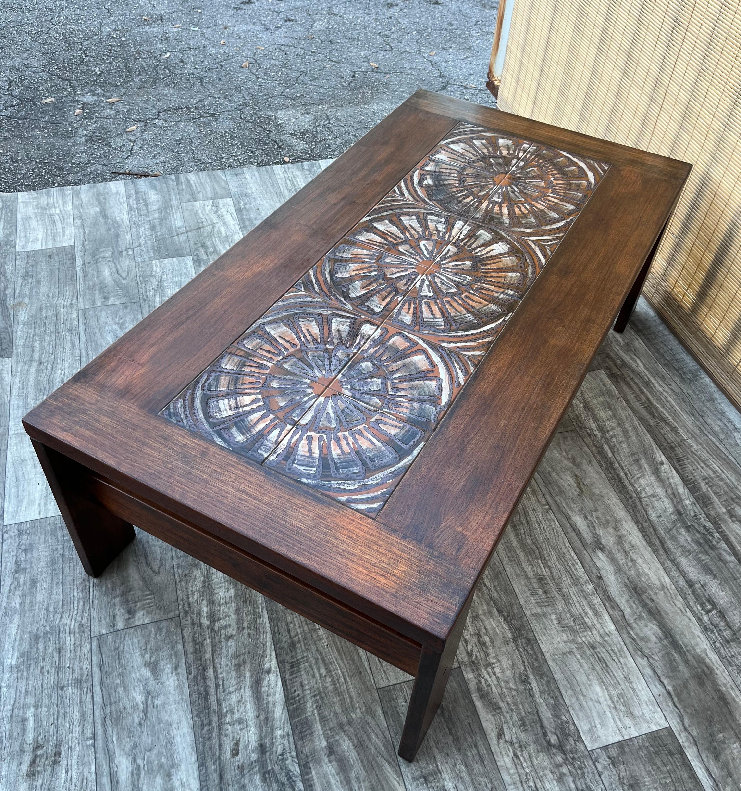 Danish Mid Century Modern Coffee Table With Ceramic Tile Inlays. Circa 1960s  For Sale 2
