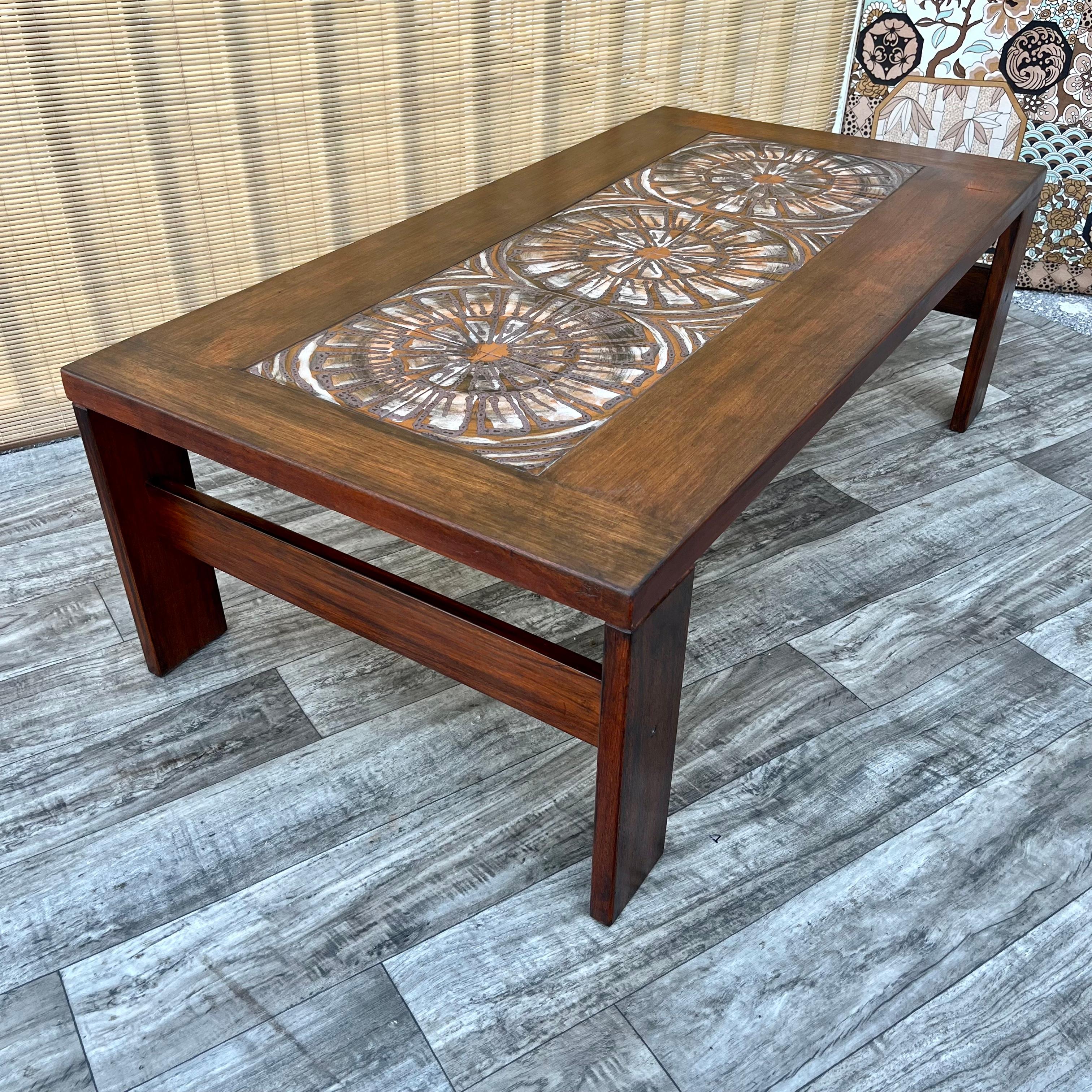 Danish Mid Century Modern Coffee Table With Ceramic Tile Inlays. Circa 1960s  For Sale 3