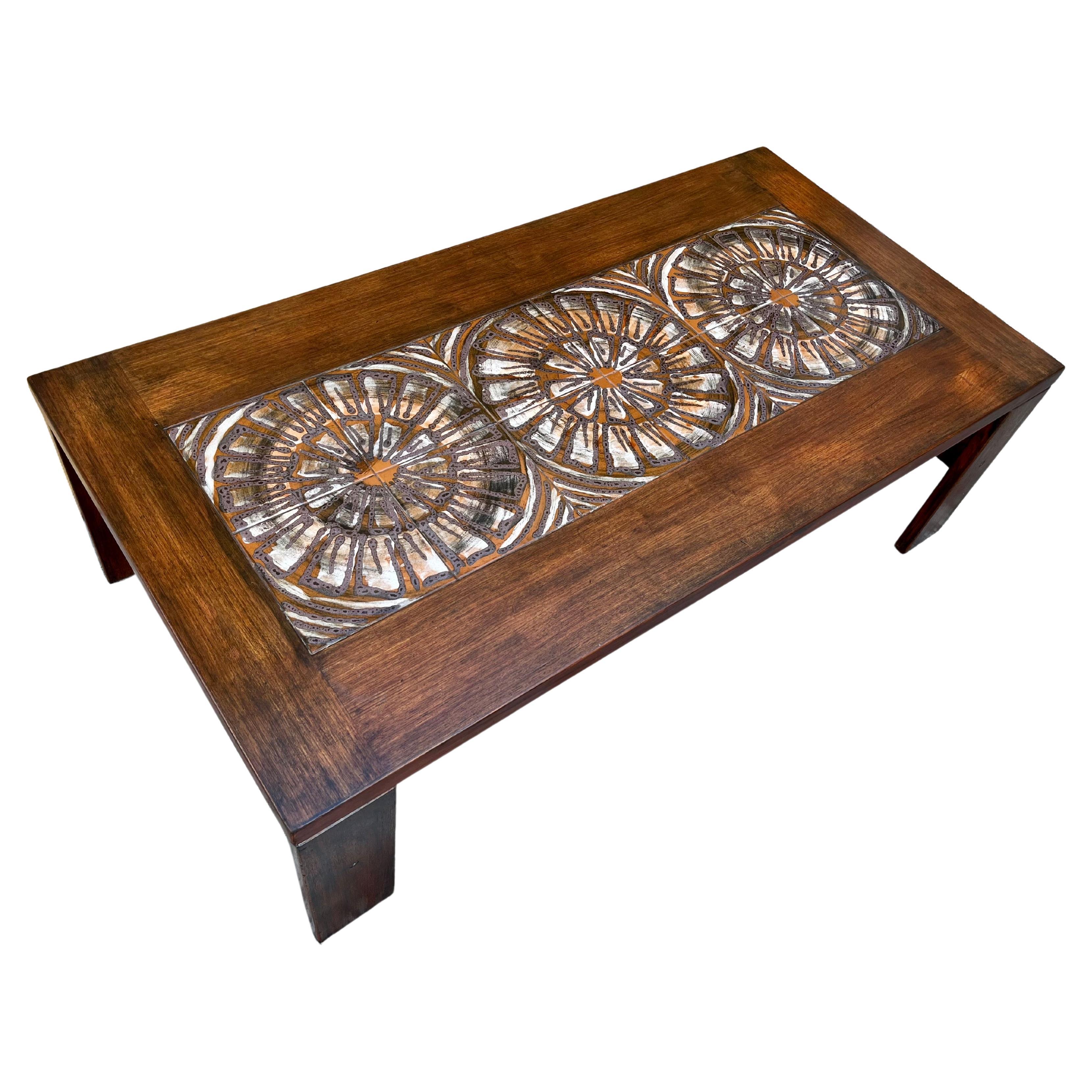 Danish Mid Century Modern Coffee Table With Ceramic Tile Inlays. Circa 1960s  For Sale