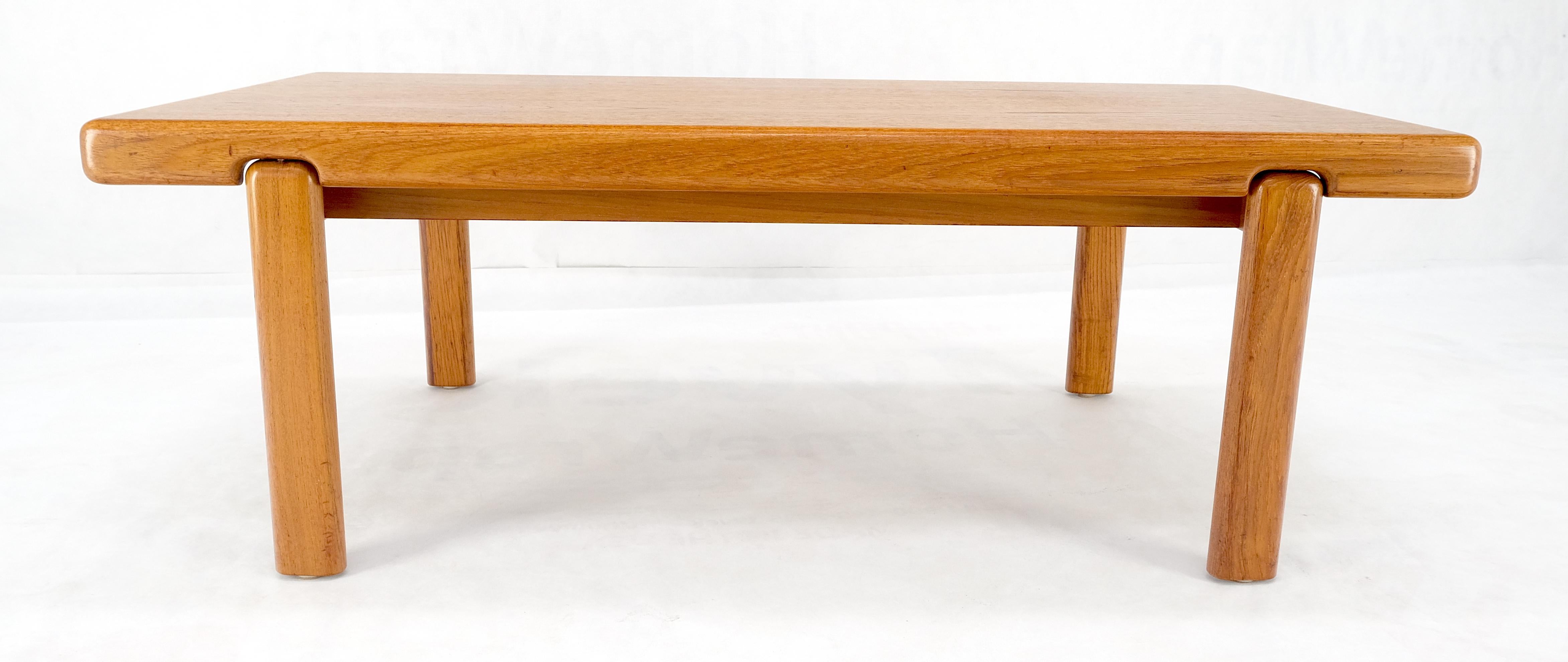 20th Century Danish Mid Century Modern Compact Rectangle Solid Teak Legs Coffee Table MINT For Sale
