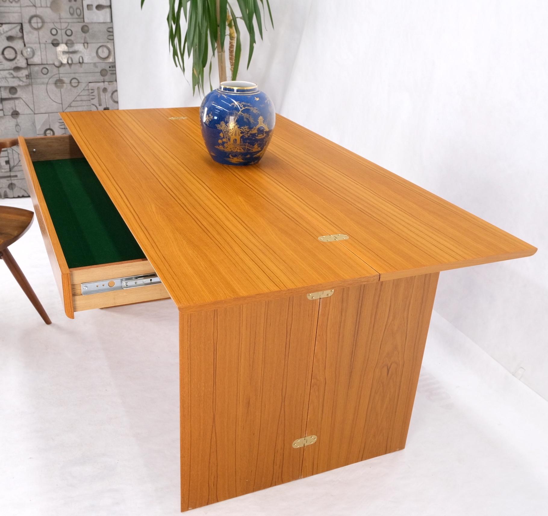 Danish Mid-Century Modern convertible fold out console dining table 1 drawer.