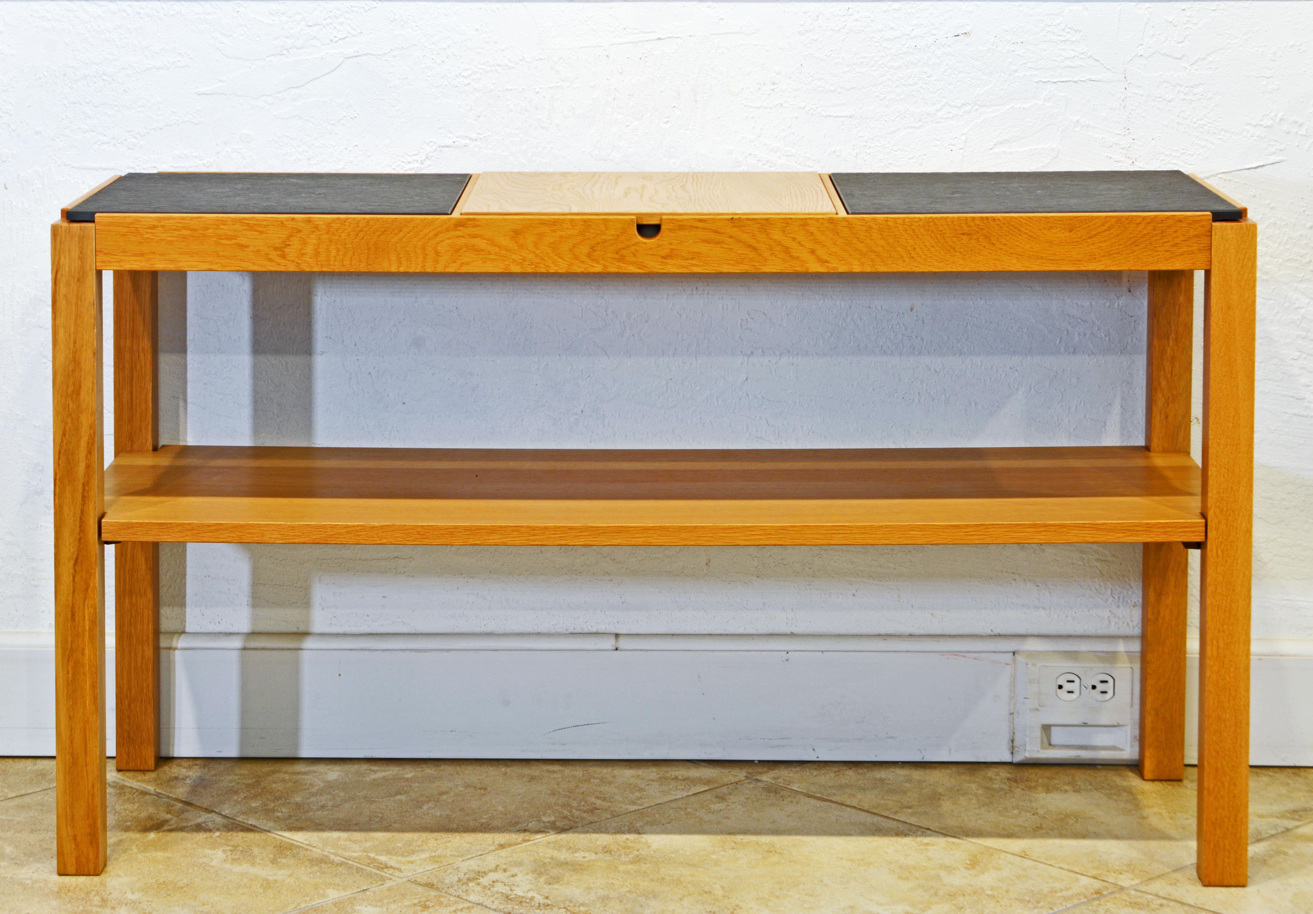 Danish Mid-Century Modern Cubist Style Light Oak and Black Slate Console Table For Sale 7