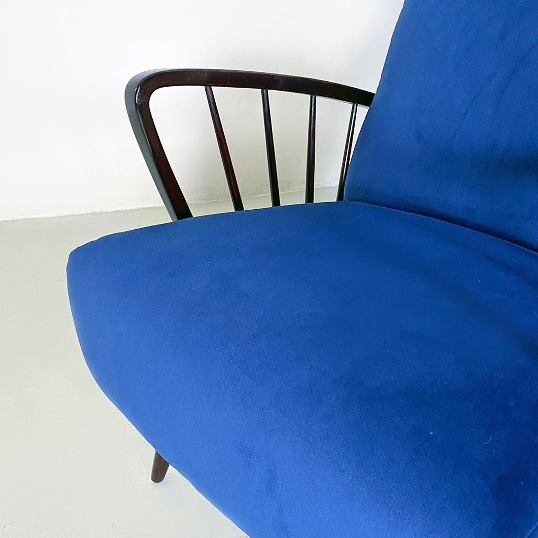 Danish Mid-Century Modern Dark Blue Velvet and Wood Pair of Armchairs, 1960s For Sale 1