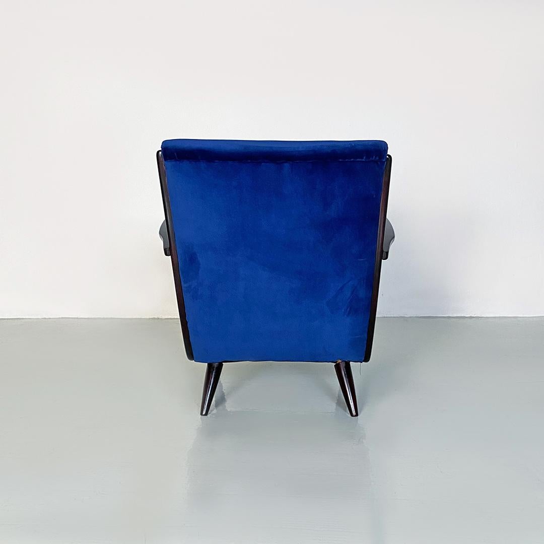 Danish Mid-Century Modern Dark Blue Velvet and Wood Pair of Armchairs, 1960s For Sale 5