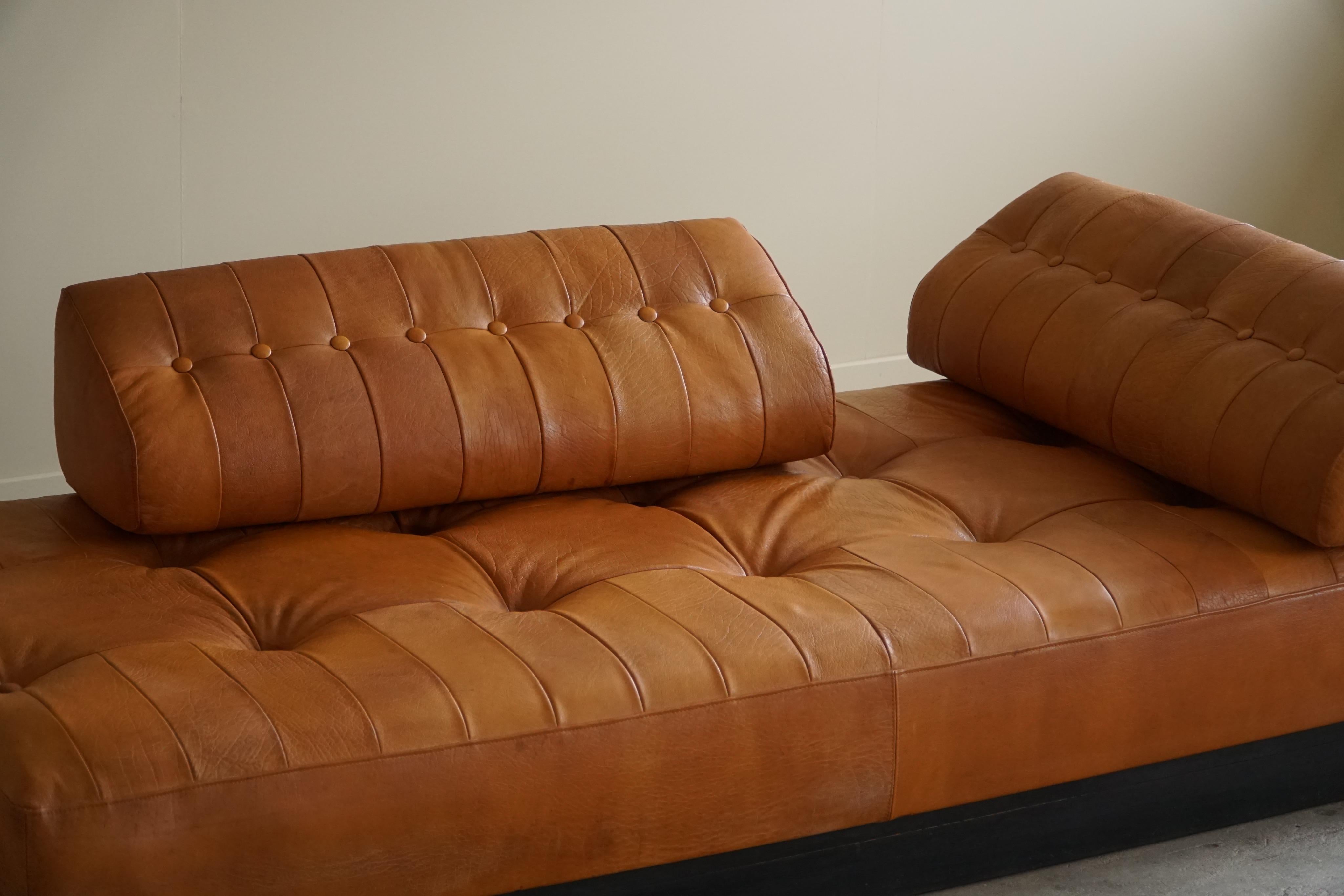 Danish Mid-Century Modern Daybed/Sofa in Cognac Brown Leather, Made in 1960s 13