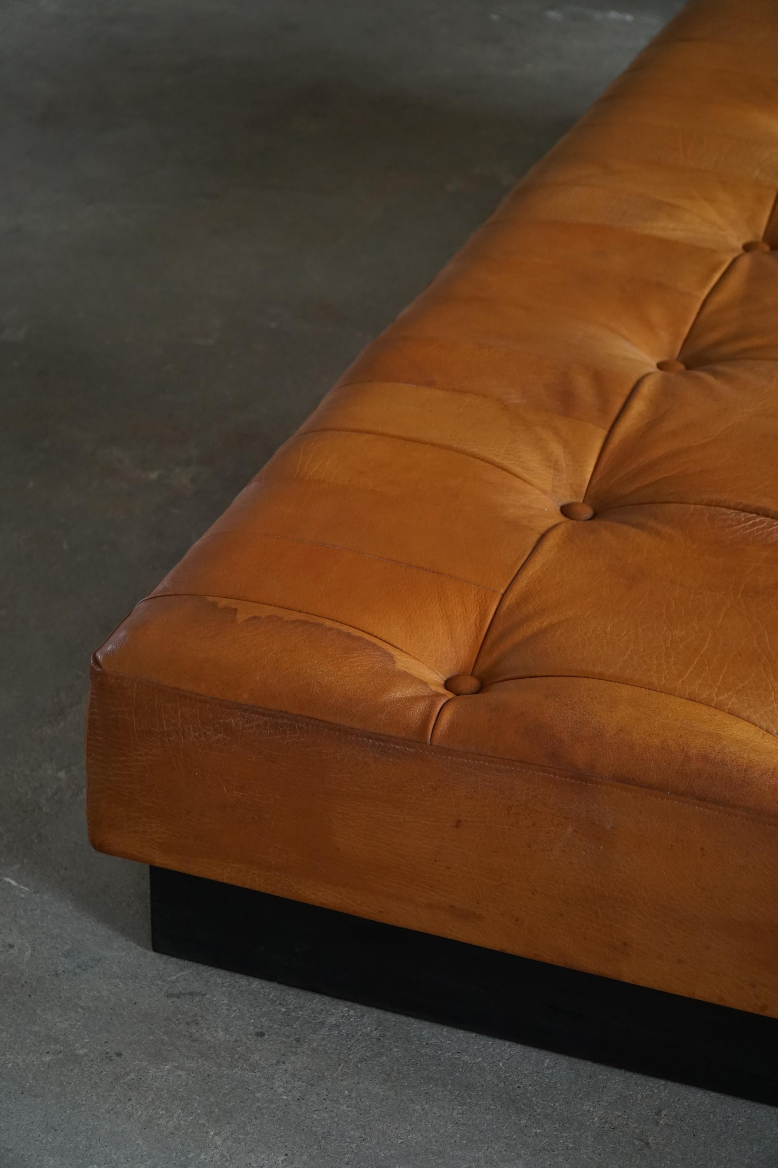 Scandinavian Modern Danish Mid-Century Modern Daybed/Sofa in Cognac Brown Leather, Made in 1960s