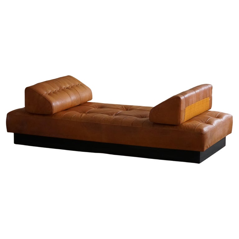 Danish Mid Century Modern Daybed/Sofa in Cognac Brown Leather, Made in
