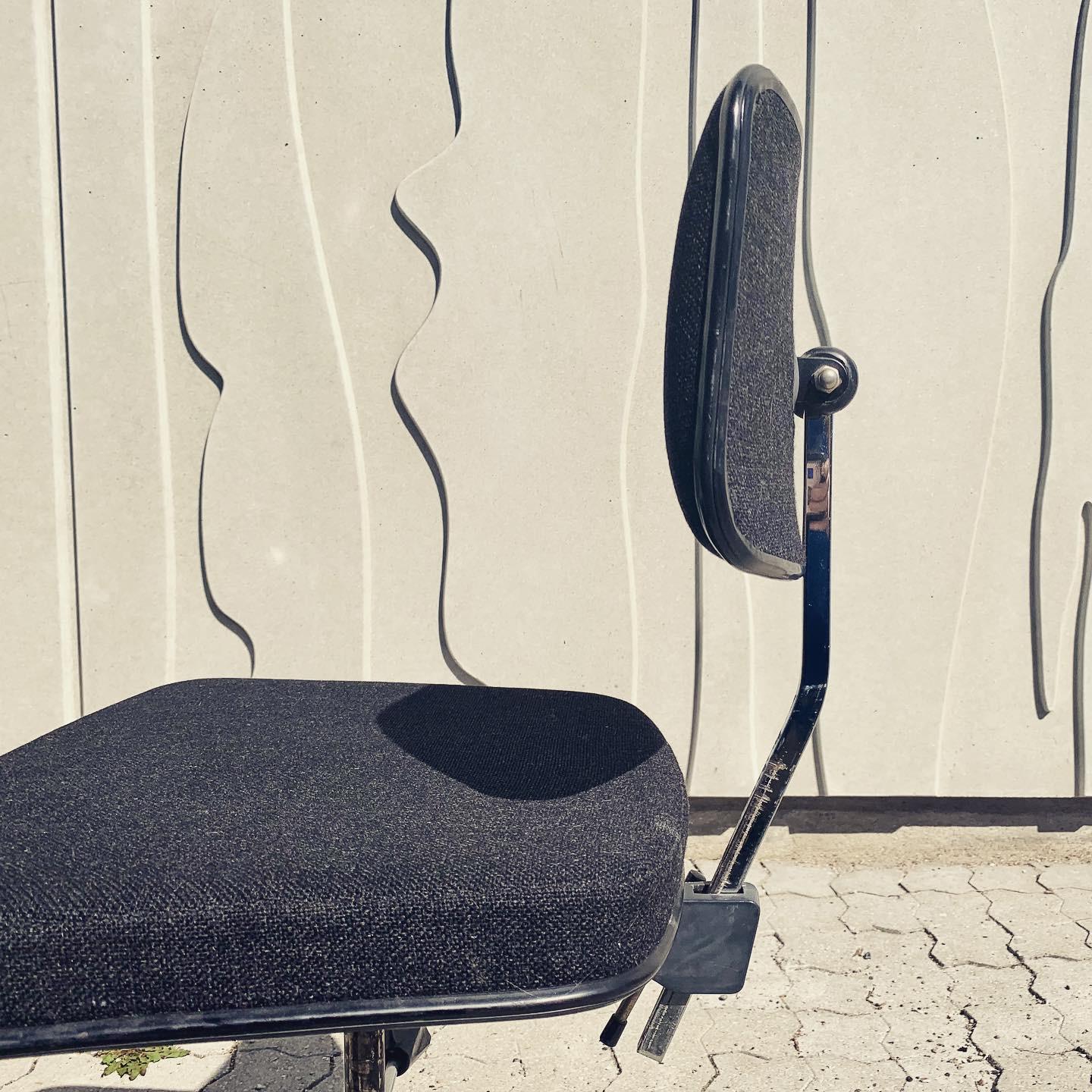 The swivelling desk chair was designed by Jorgen Rasmussen, 1950s Denmark
and manufactured by Labofa.
The seat is adjustable from up to down and features a swivelling function also the backrest is adjustable from up to down. The chair was made of