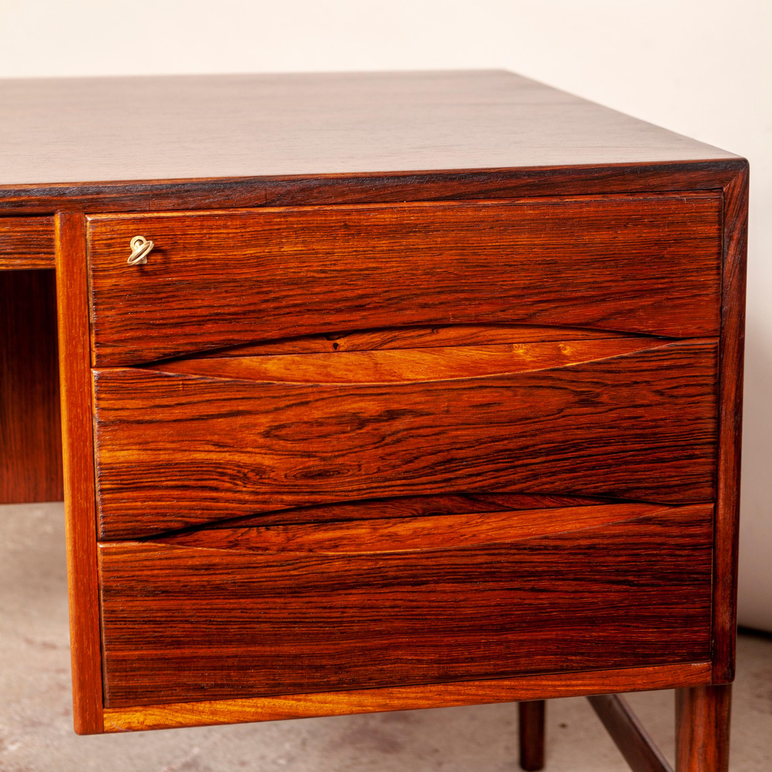 Brass Danish Mid-Century Modern Desk in Brazilian Rosewood For Sale