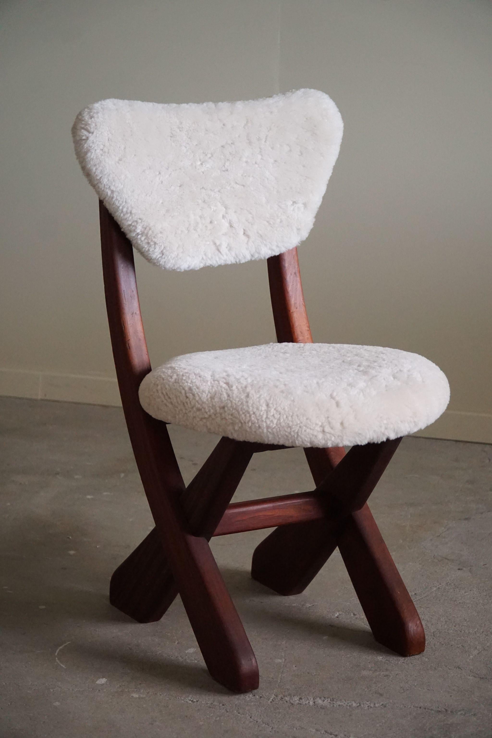 Danish Mid Century Modern, Dining Chair in Pine & Lambswool, 1970s For Sale 7