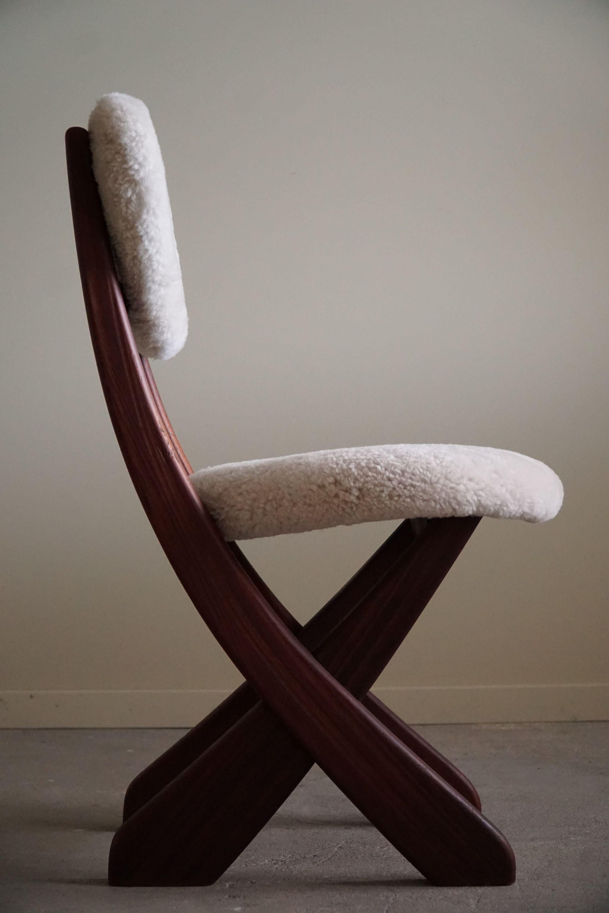 Danish Mid Century Modern, Dining Chair in Pine & Lambswool, 1970s For Sale 8