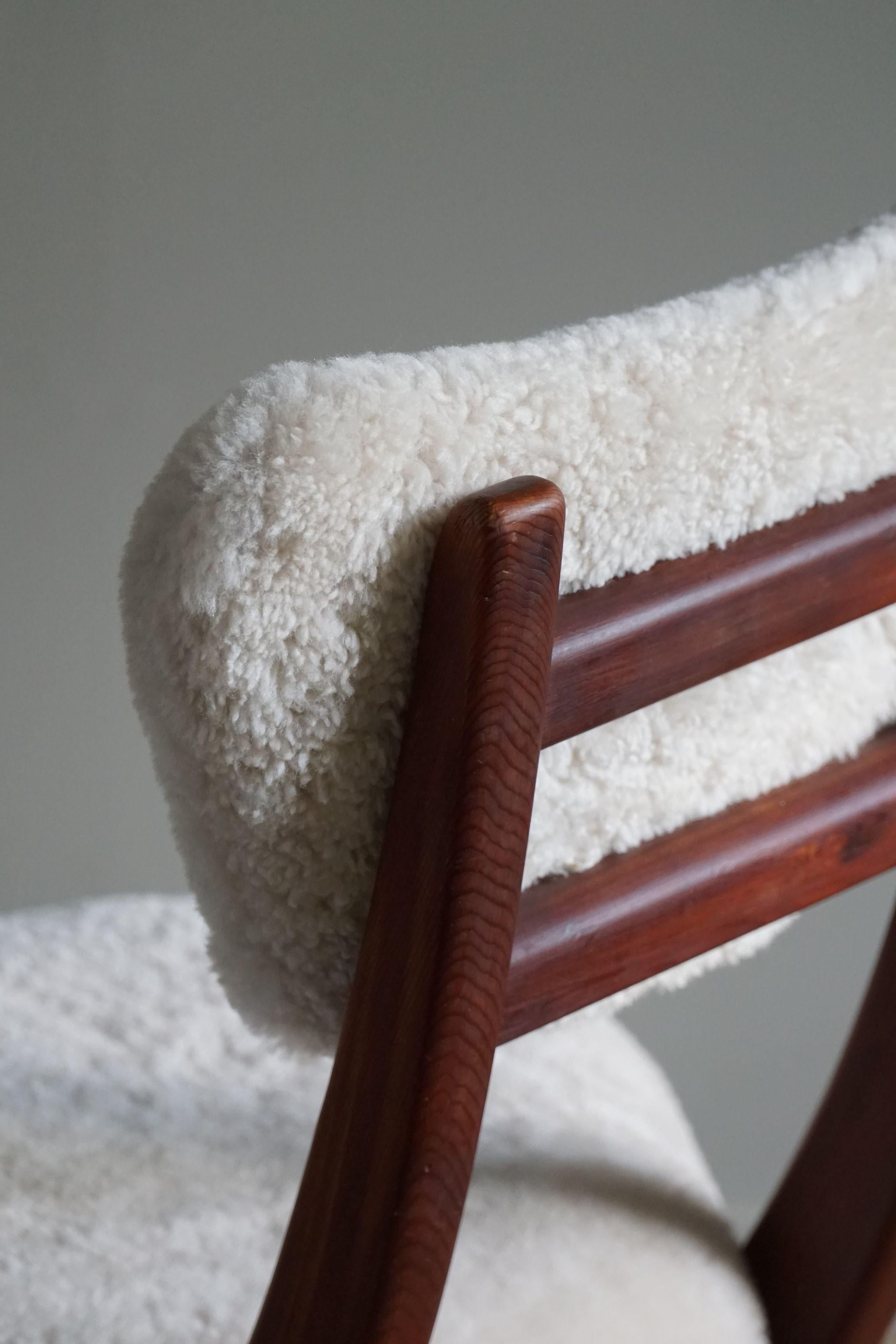 20th Century Danish Mid Century Modern, Dining Chair in Pine & Lambswool, 1970s For Sale