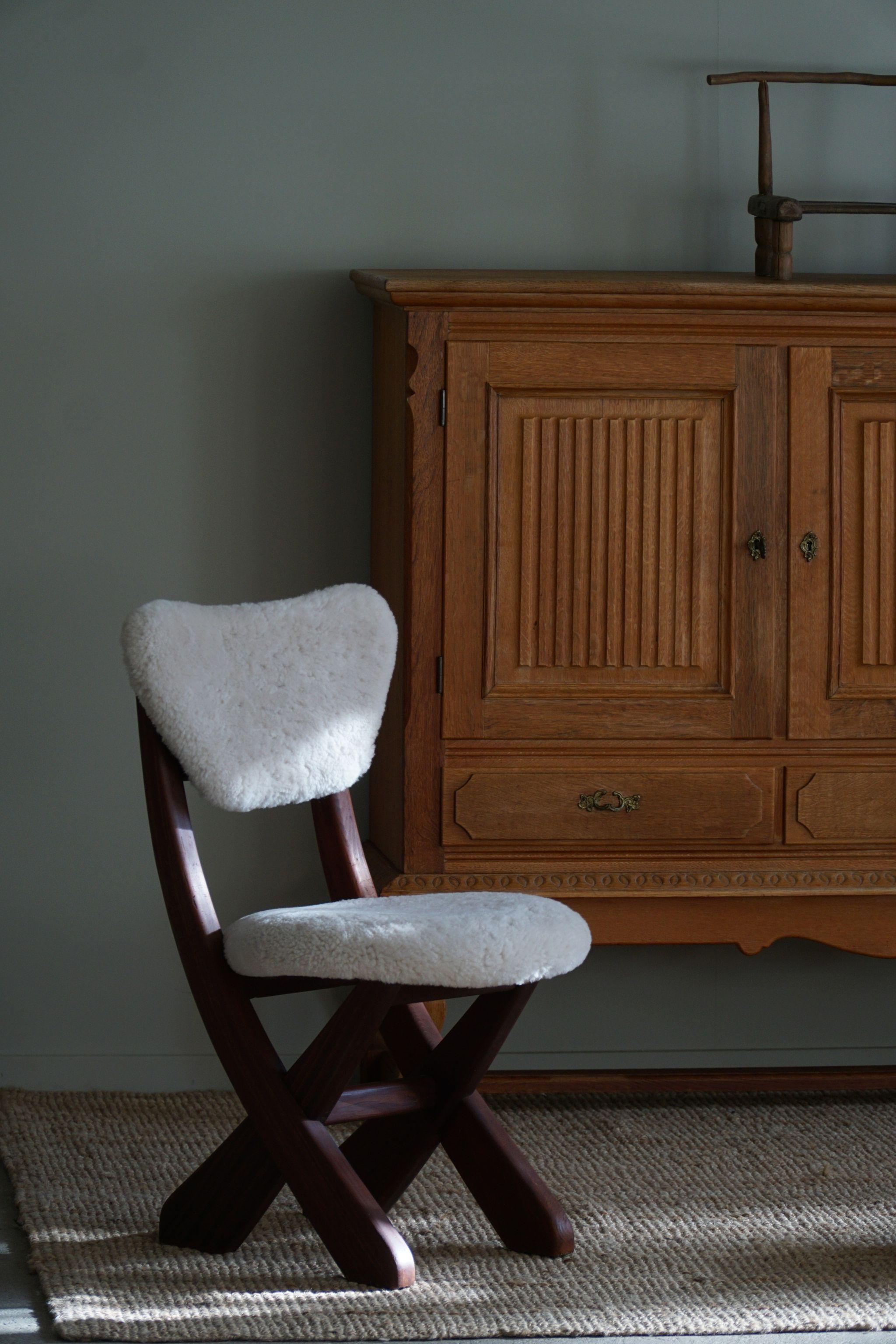 Danish Mid Century Modern, Dining Chair in Pine & Lambswool, 1970s For Sale 3