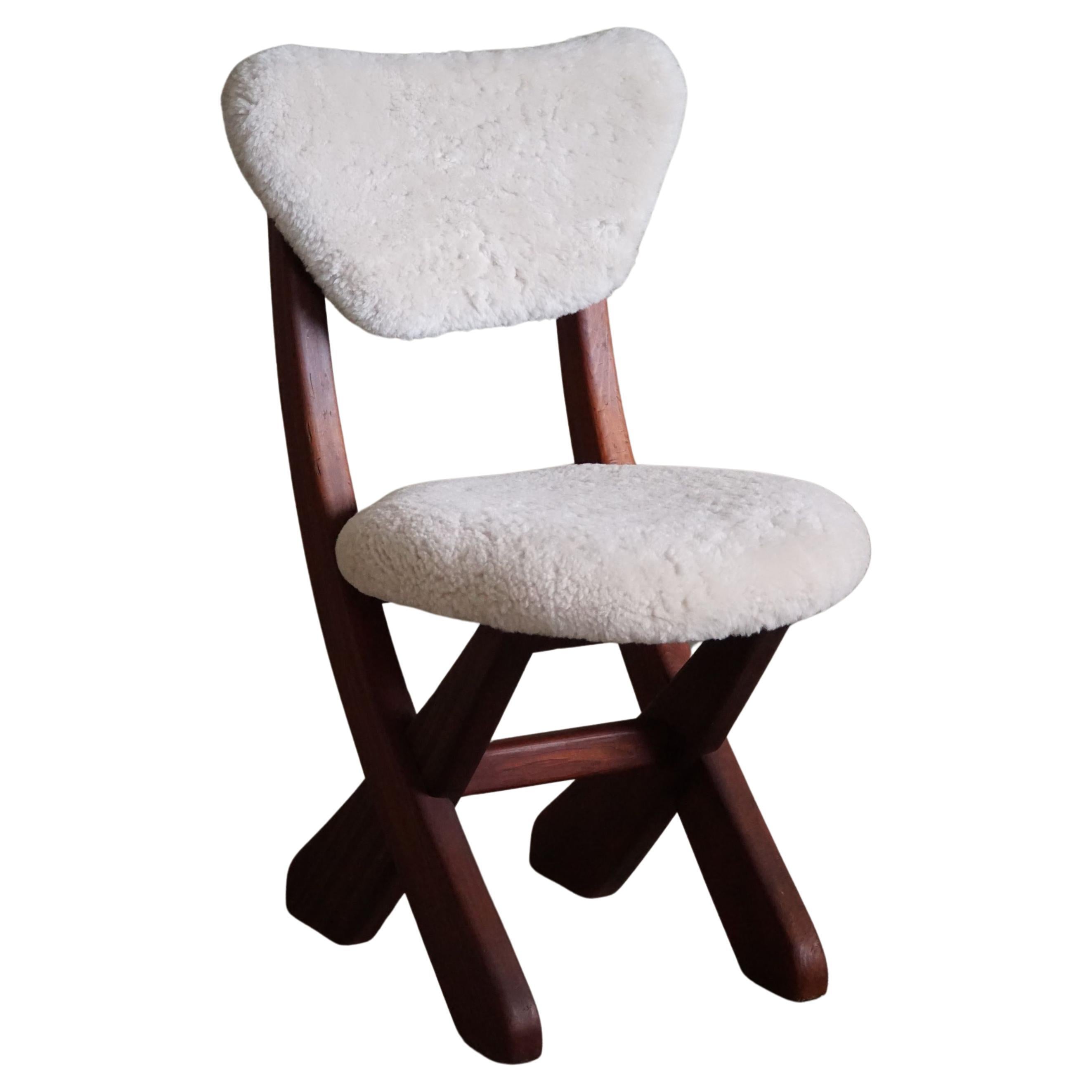 Danish Mid Century Modern, Dining Chair in Pine & Lambswool, 1970s For Sale