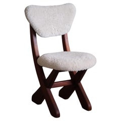 Used Danish Mid Century Modern, Dining Chair in Pine & Lambswool, 1970s