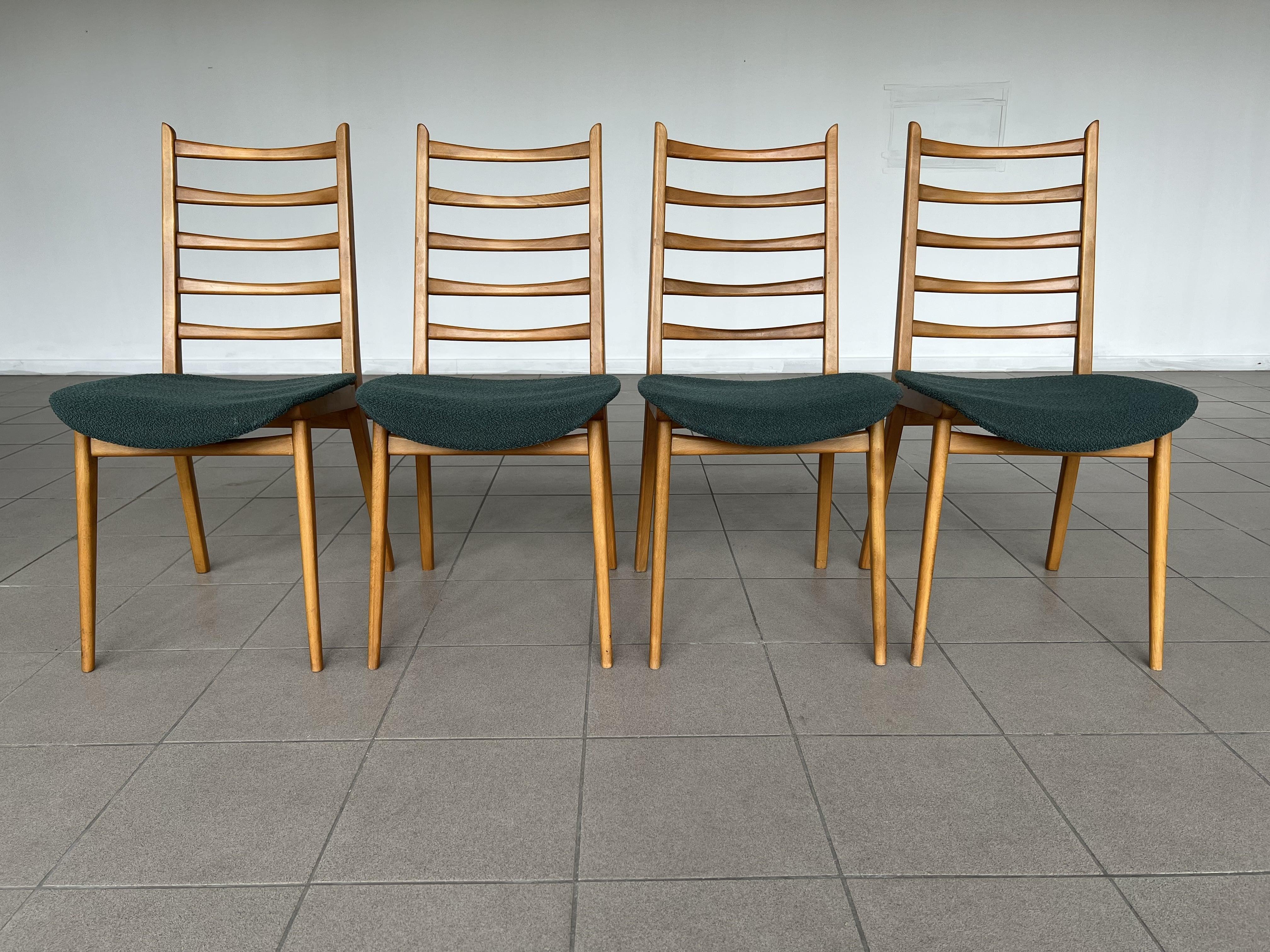 Fabric Danish Mid Century Modern Dining Chairs Styled After Kai Kristiansen - Set of 4