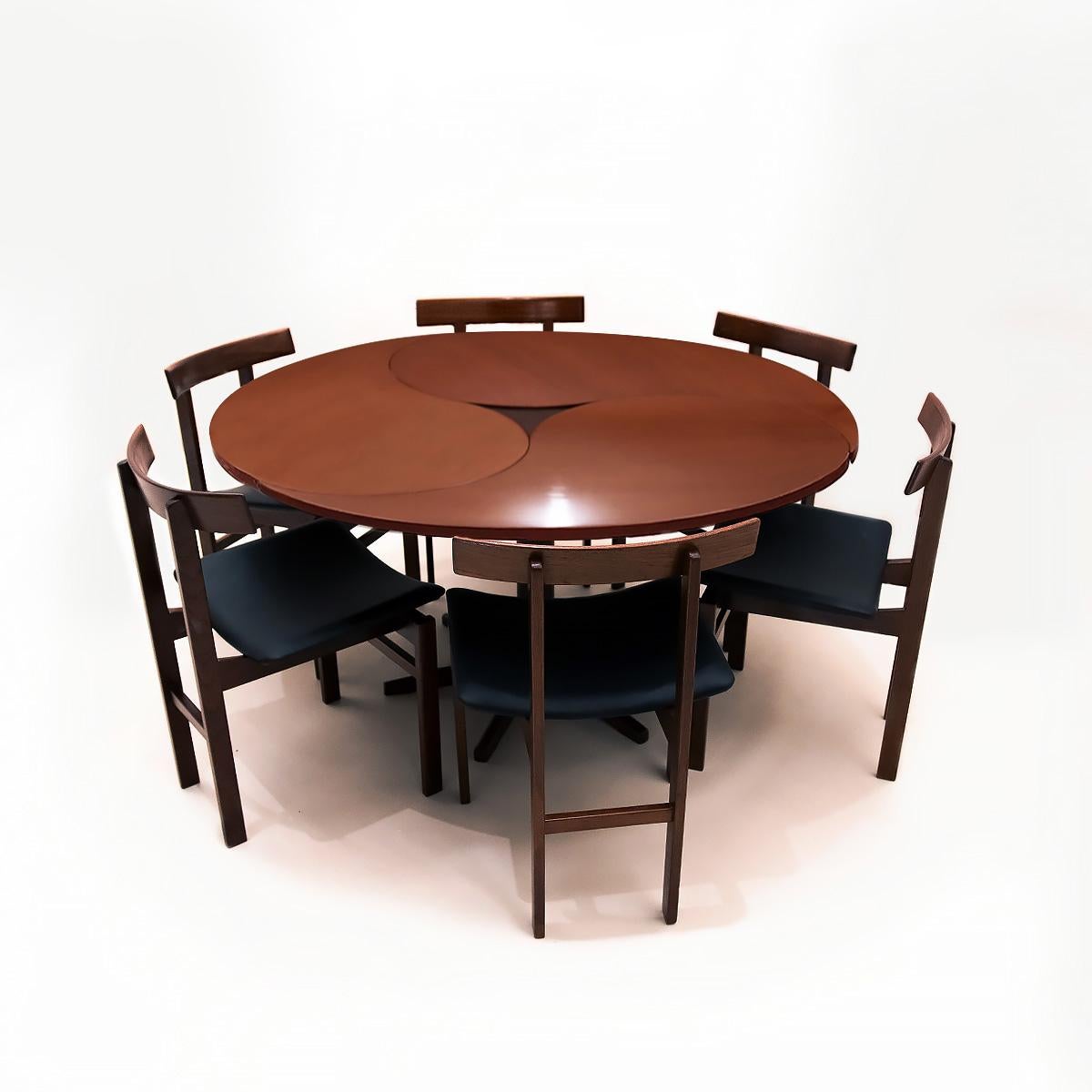 mid century round dining table for 6
