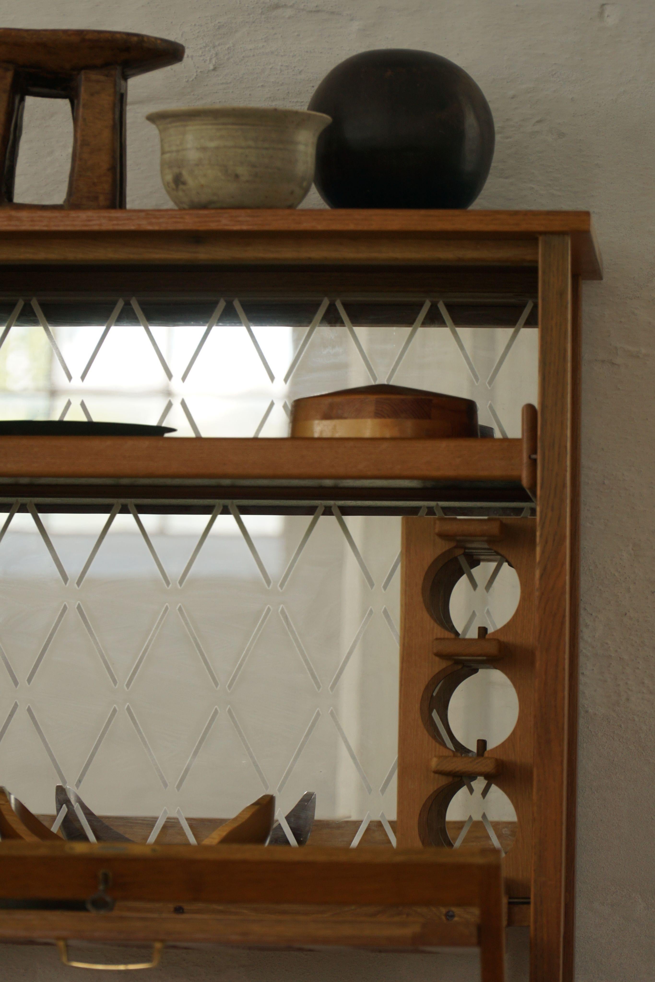 Danish Mid Century Modern, Elegant Bar Cabinet in Oak with Green Glass, 1960s For Sale 5