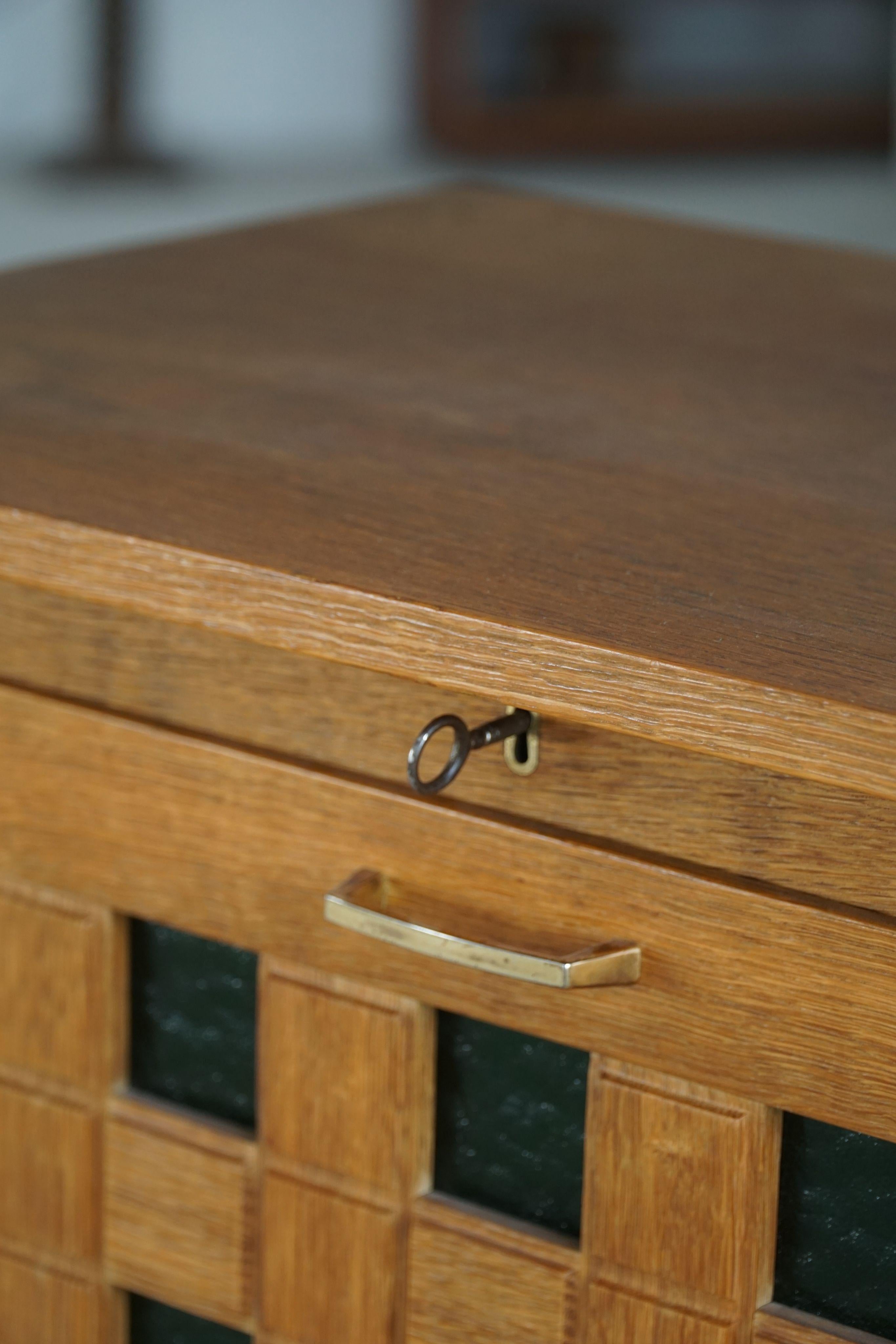 Danish Mid Century Modern, Elegant Bar Cabinet in Oak with Green Glass, 1960s For Sale 3
