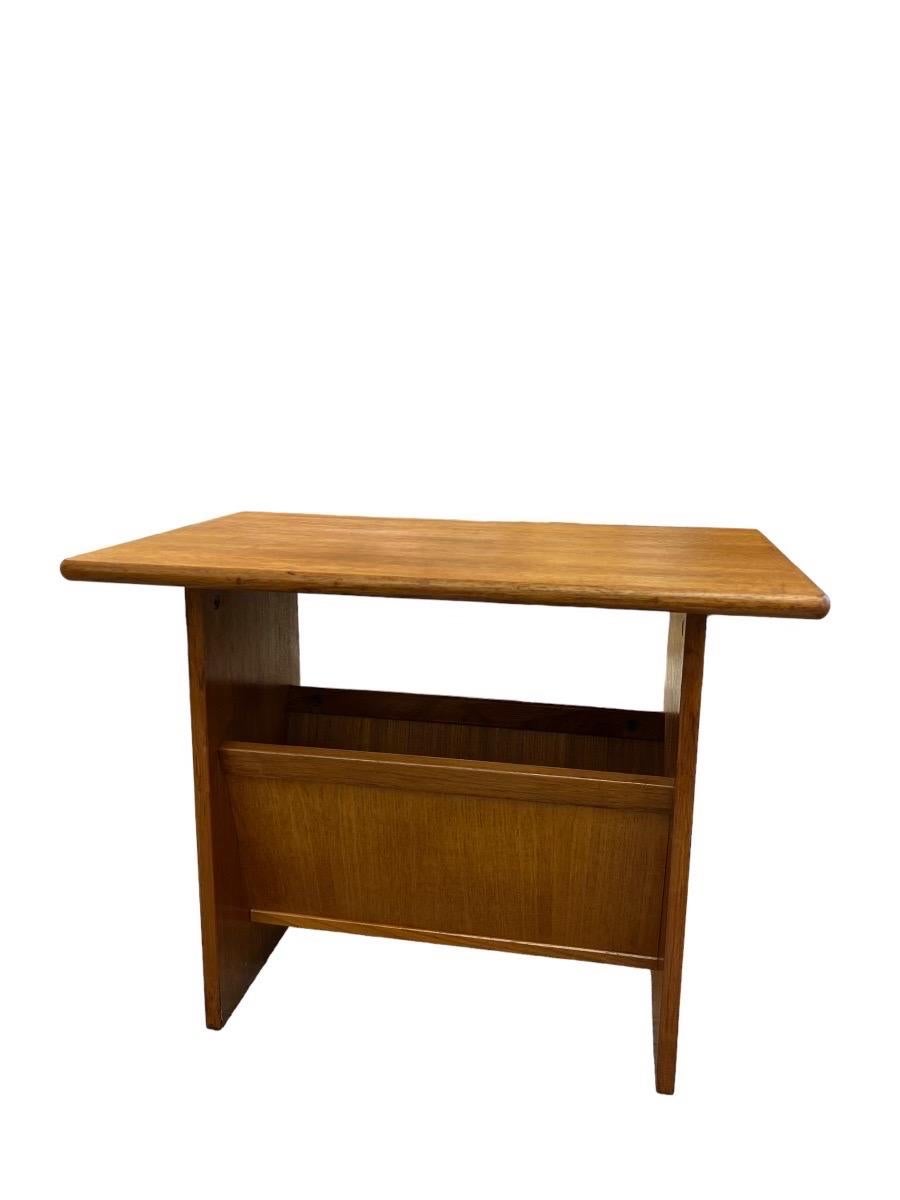 Wood Danish Mid-Century Modern End Table with Magazine Rack For Sale