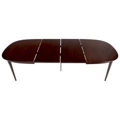 Danish Mid-Century Modern Espresso Mahogany Oval Dining Table w/ Two Extensions