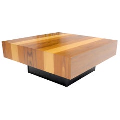 Danish Mid-Century Modern Exotic Woods Stripe Pattern Large Square Coffee Table