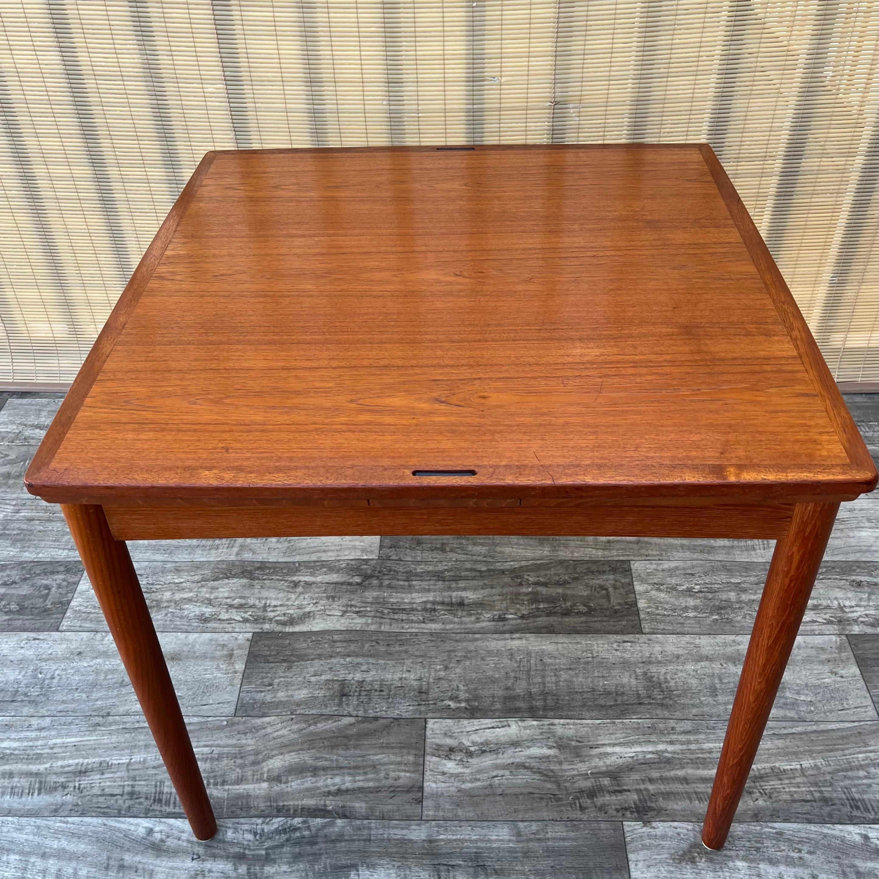 Danish Mid Century Modern Flip Top Expandable Game Dining Table by Poul