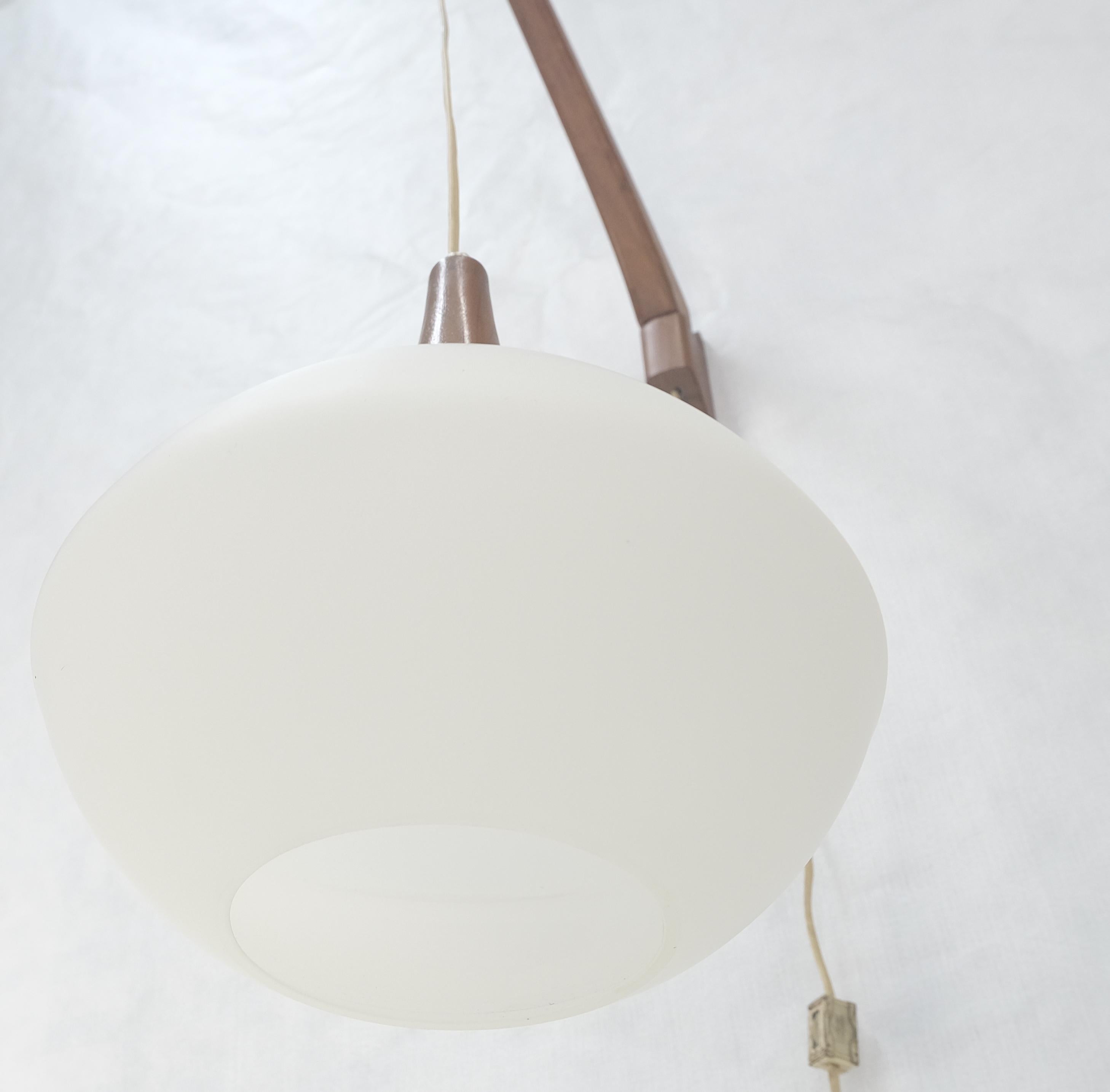 Mid-Century Modern Danish Mid Century Modern Fully Adjustable Teak Swing Scones Frost Glass Shade For Sale