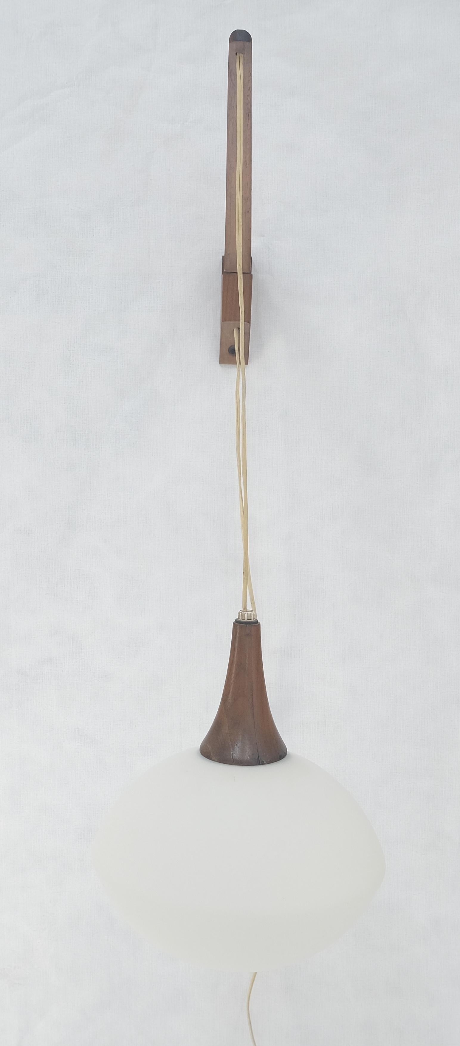 Lacquered Danish Mid Century Modern Fully Adjustable Teak Swing Scones Frost Glass Shade For Sale