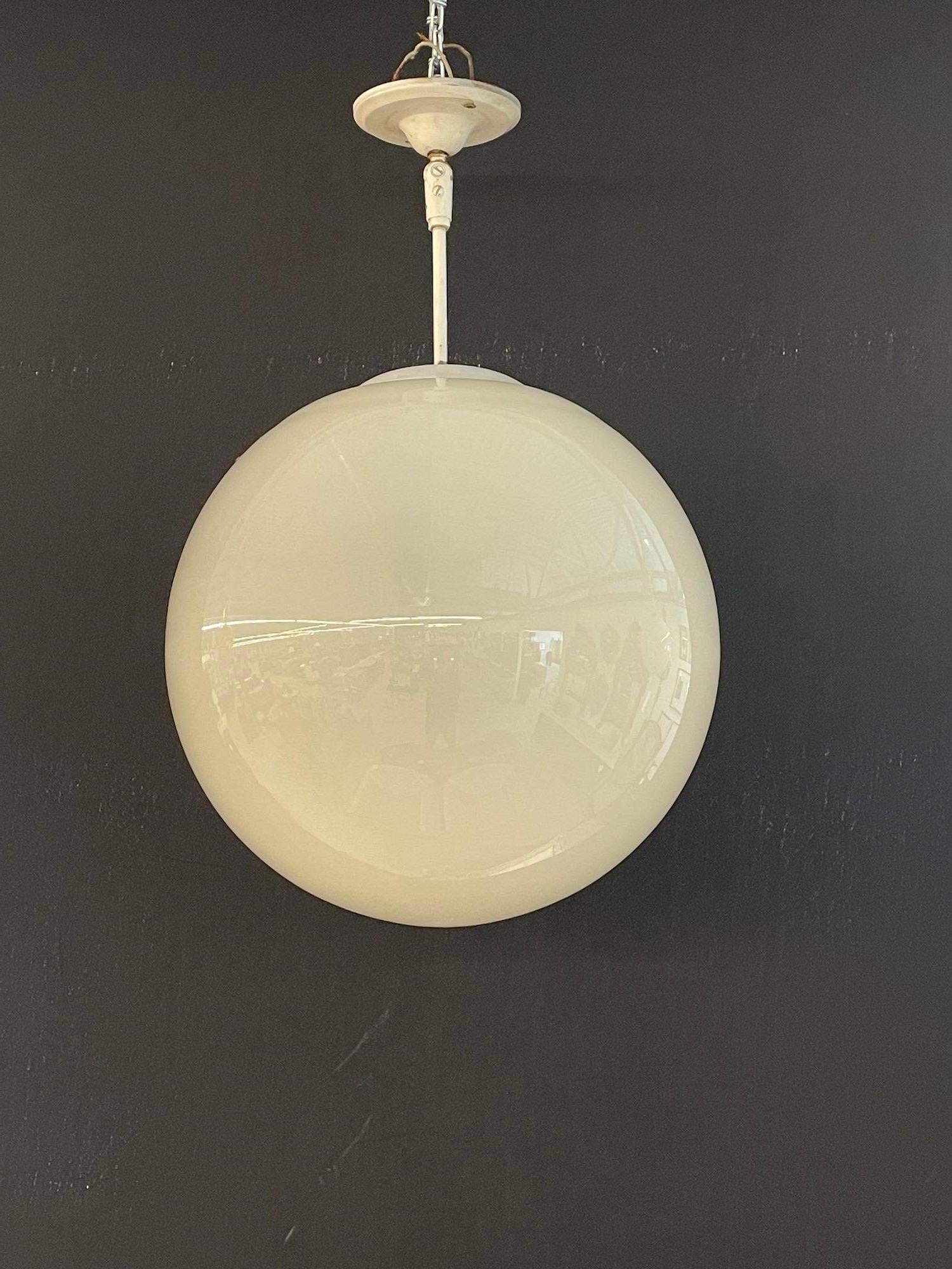 Mid-Century Modern Danish Mid Century Modern, Globe Pendants, Opal White Glass, Metal, 1960s