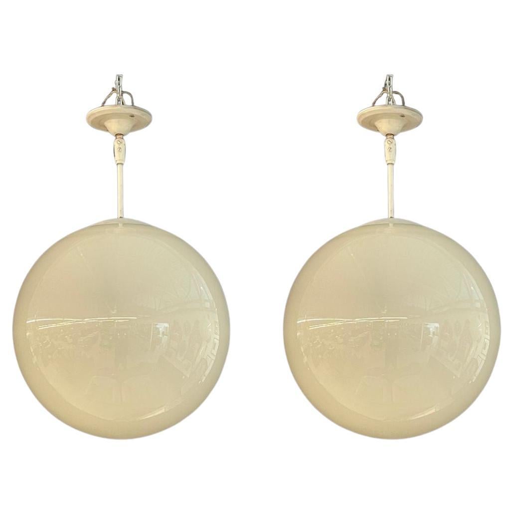 Danish Mid Century Modern, Globe Pendants, Opal White Glass, Metal, 1960s