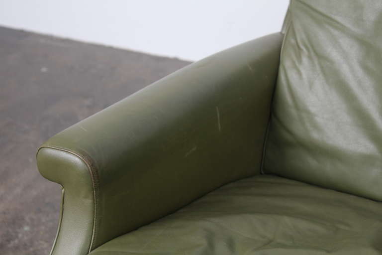 Mid-20th Century Danish Mid-Century Modern Green Leather Sofa with Metal Legs