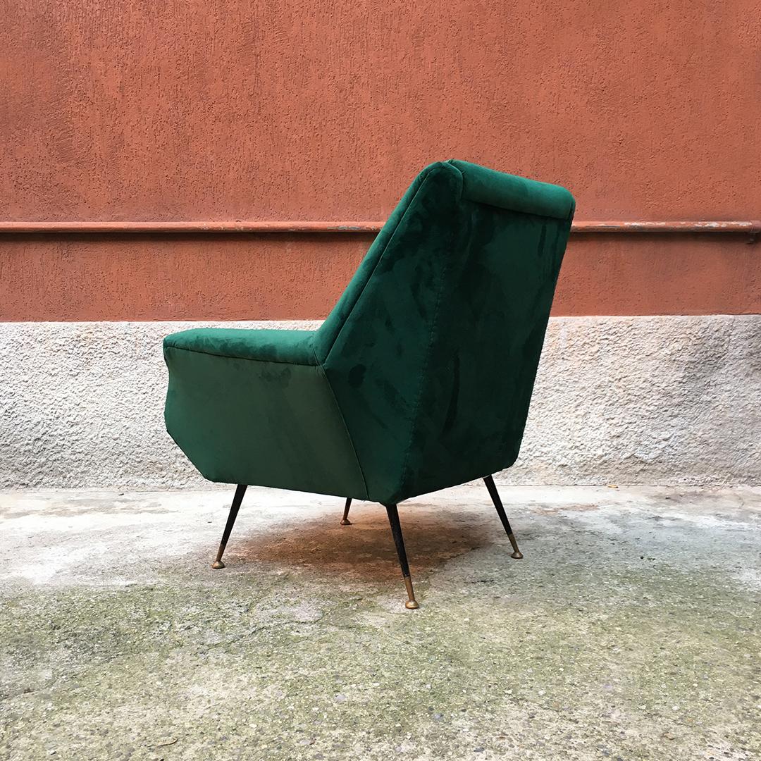 Mid-Century Modern Italian Mid-Century Green Velvet Armchair Whit Armrests, 1950s