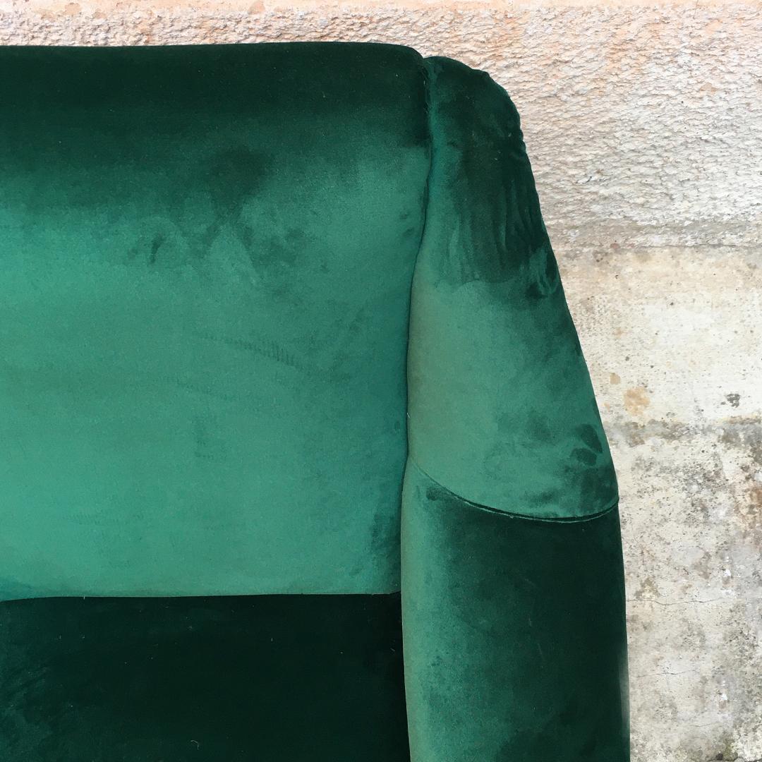 Metal Italian Mid-Century Green Velvet Armchair Whit Armrests, 1950s