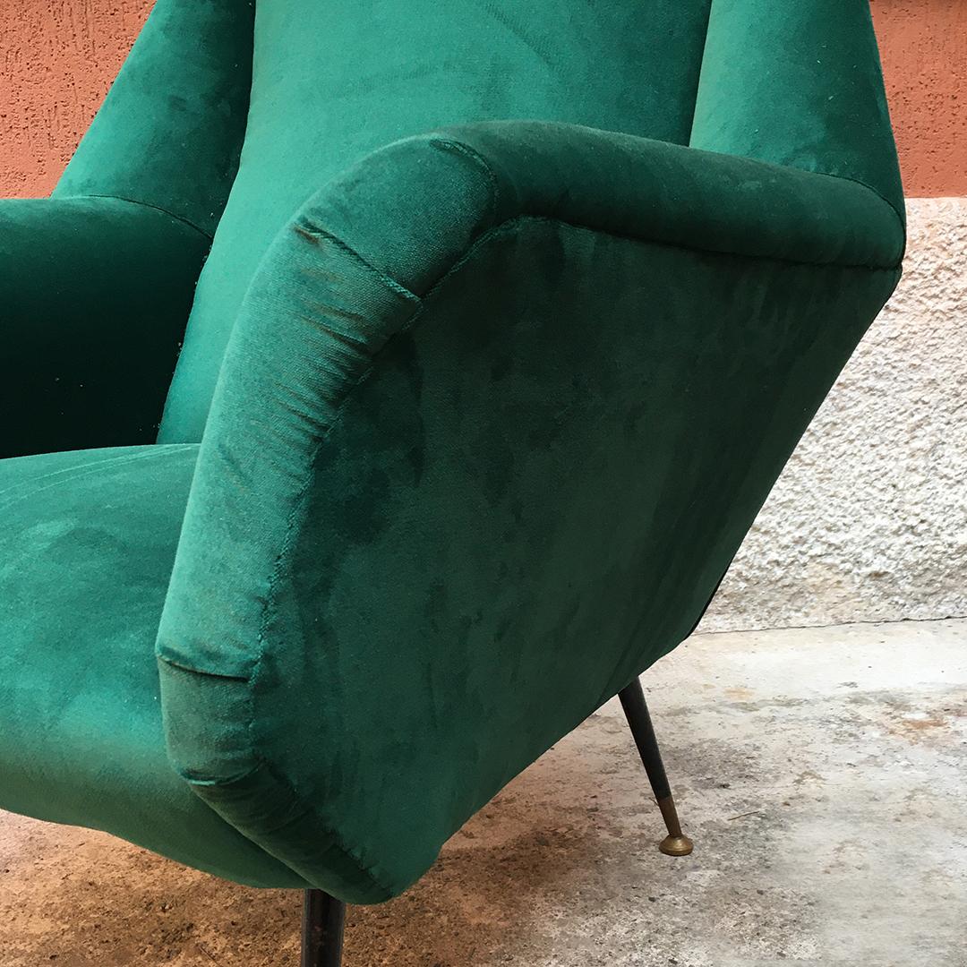 Italian Mid-Century Green Velvet Armchair Whit Armrests, 1950s 1