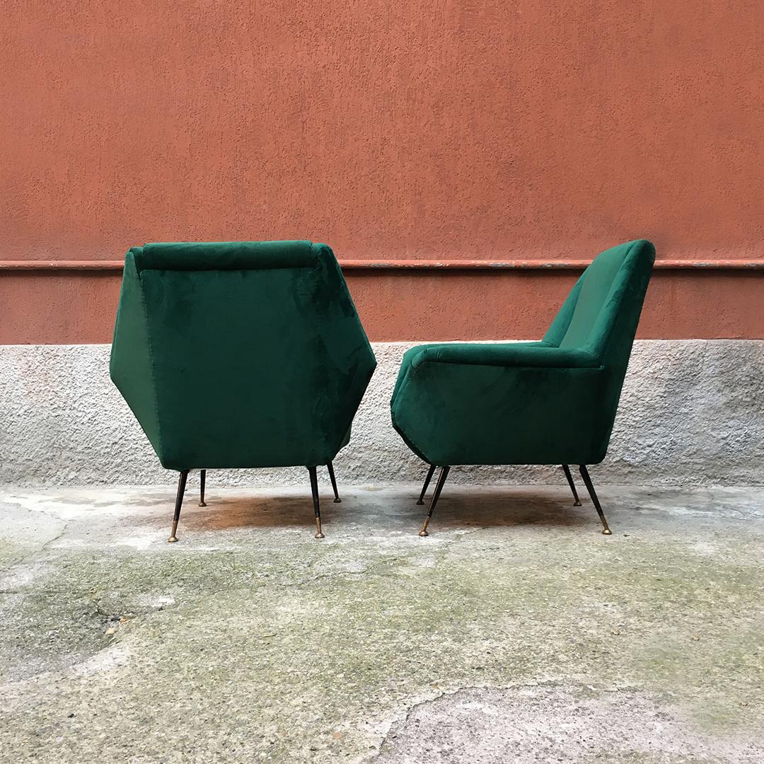 Mid-Century Modern Italian Mid-Century Green Velvet Armchairs Whit Armrests, 1950s