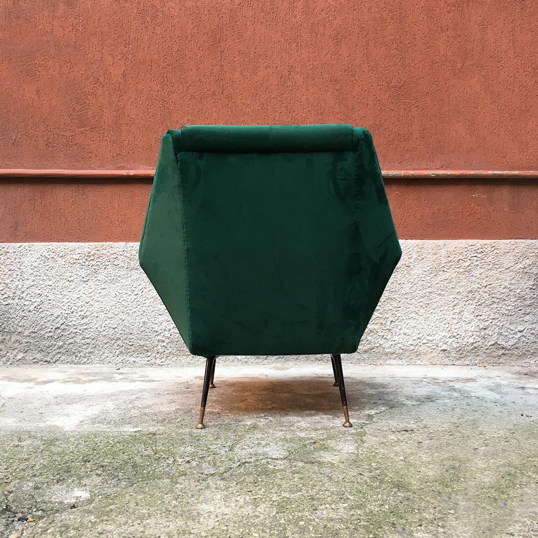Italian Mid-Century Green Velvet Armchairs Whit Armrests, 1950s In Good Condition In MIlano, IT