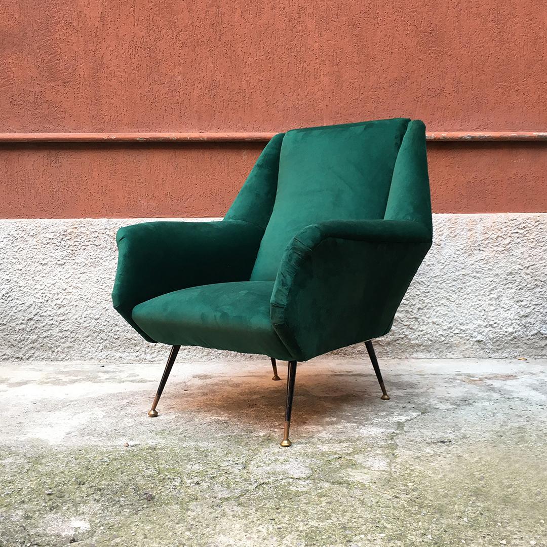 Italian Mid-Century Green Velvet Armchairs Whit Armrests, 1950s 1
