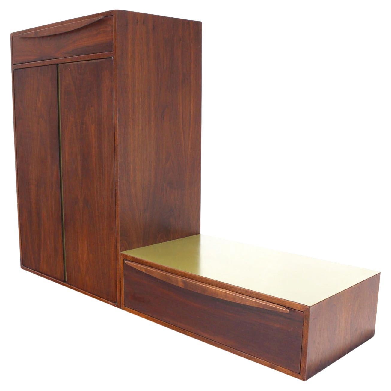 Mid-Century Modern Danish Mid Century Modern HANGING Walnut Side-by-Side Storage Cabinet and Vanity For Sale