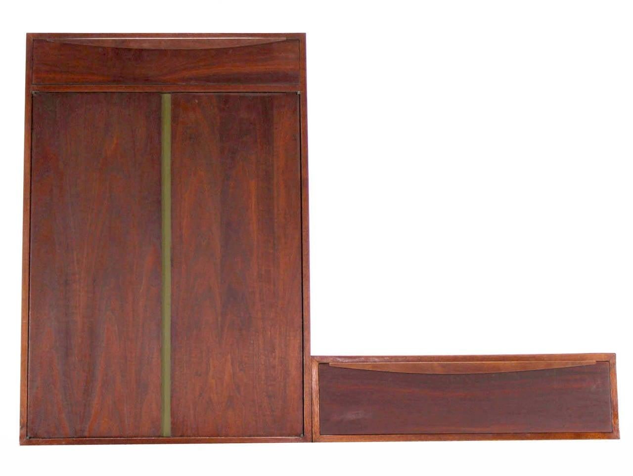 American Danish Mid Century Modern HANGING Walnut Side-by-Side Storage Cabinet and Vanity For Sale