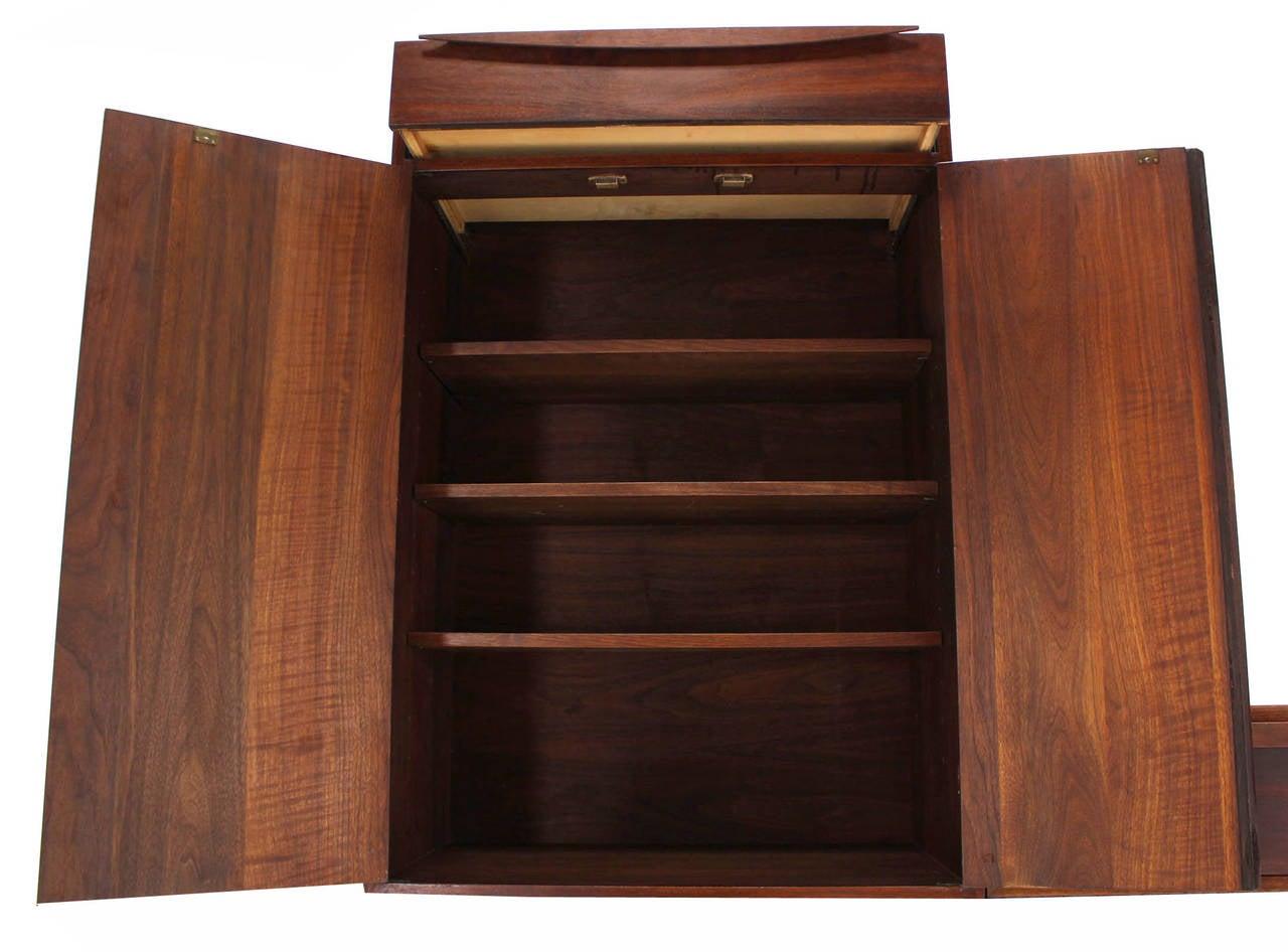 Lacquered Danish Mid Century Modern HANGING Walnut Side-by-Side Storage Cabinet and Vanity For Sale