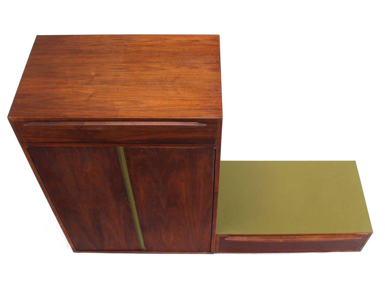 Danish Mid Century Modern HANGING Walnut Side-by-Side Storage Cabinet and Vanity In Excellent Condition For Sale In Rockaway, NJ