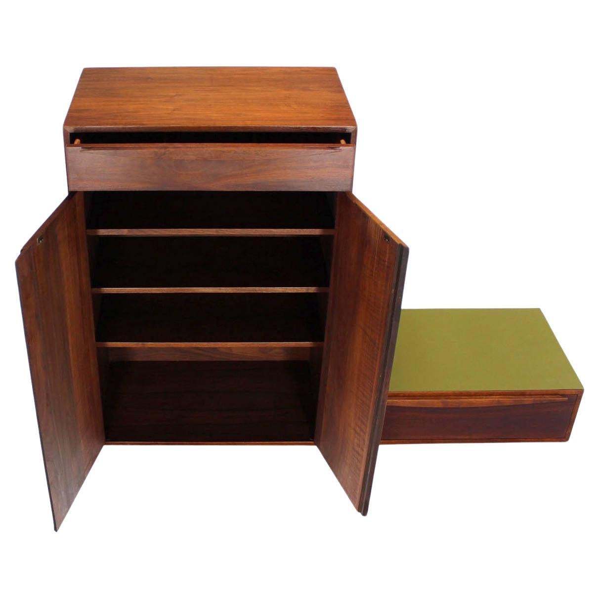 Danish Mid Century Modern HANGING Walnut Side-by-Side Storage Cabinet and Vanity For Sale