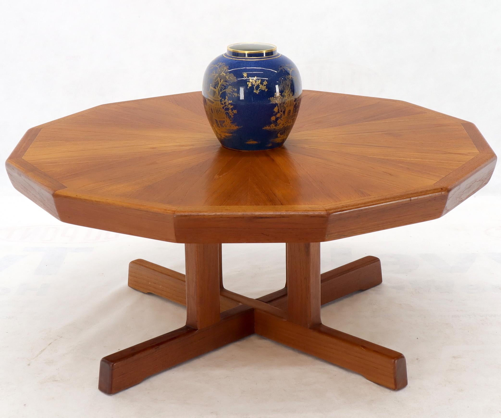 Teak Danish Mid-Century Modern Hexagon Top Heavy Cross Base Coffee Table For Sale