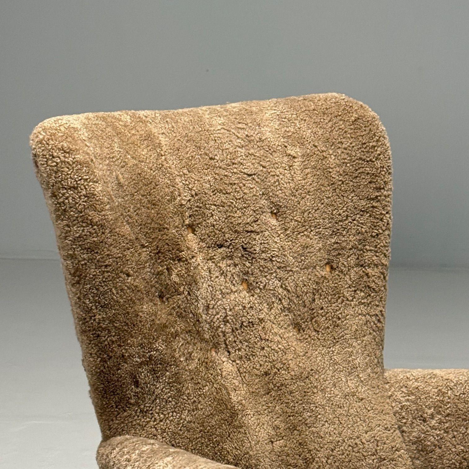 Danish Mid-Century Modern, Highback Lounge Chair, Sahara Shearling, Beech 5