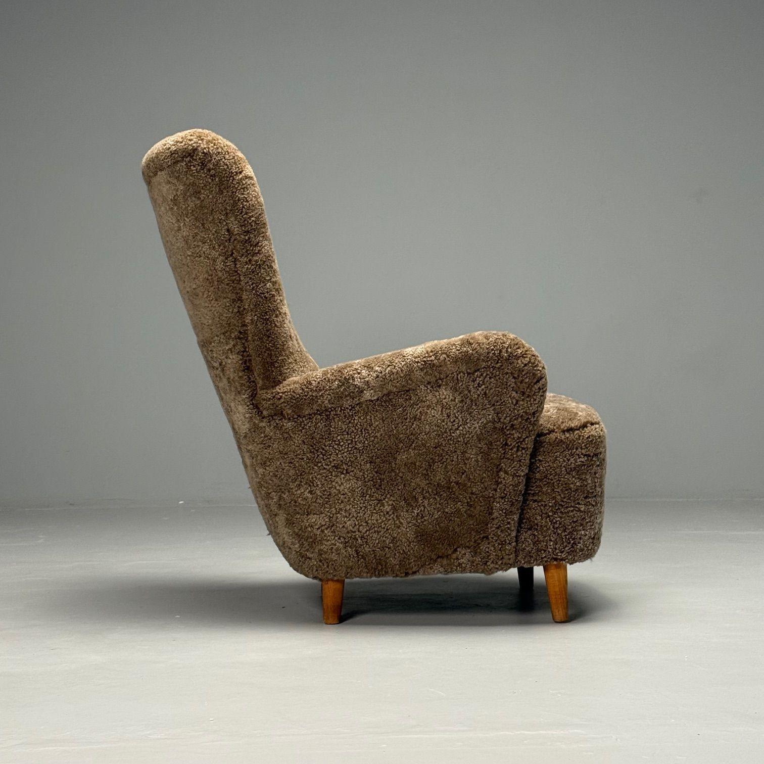 Danish Mid-Century Modern, Highback Lounge Chair, Sahara Shearling, Beech 1