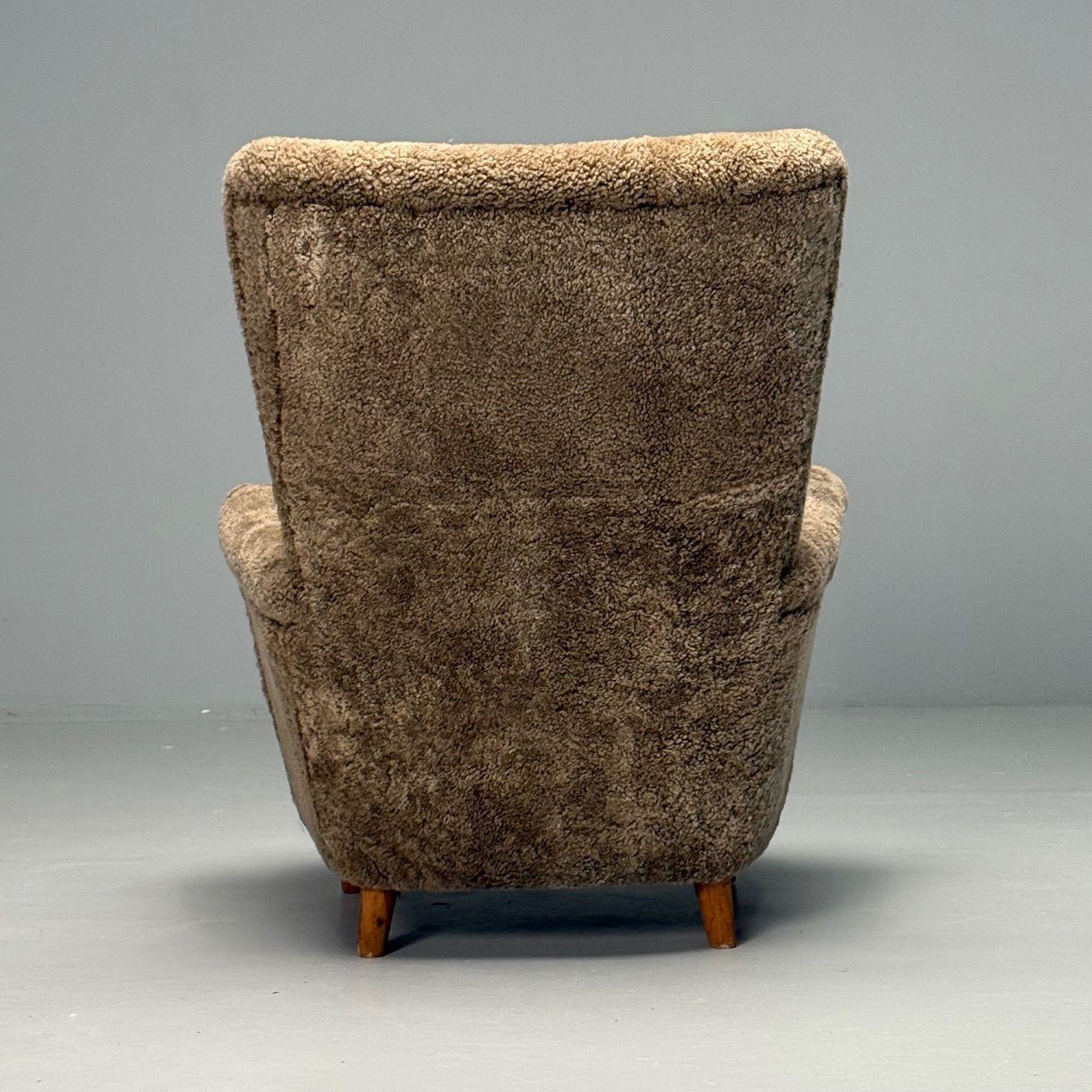 Danish Mid-Century Modern, Highback Lounge Chair, Sahara Shearling, Beech 2